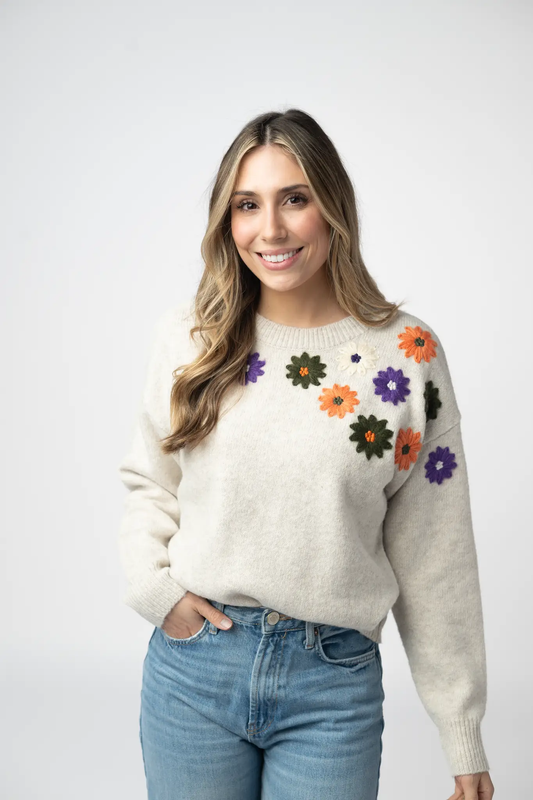 Fall Floral Sweater - Beige by Michelle Mae