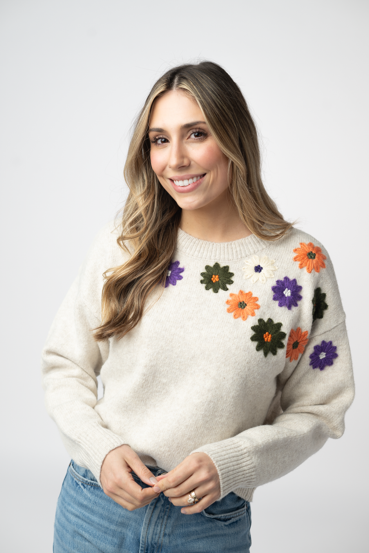IN STOCK Fall Floral Sweater - Beige by Michelle Mae