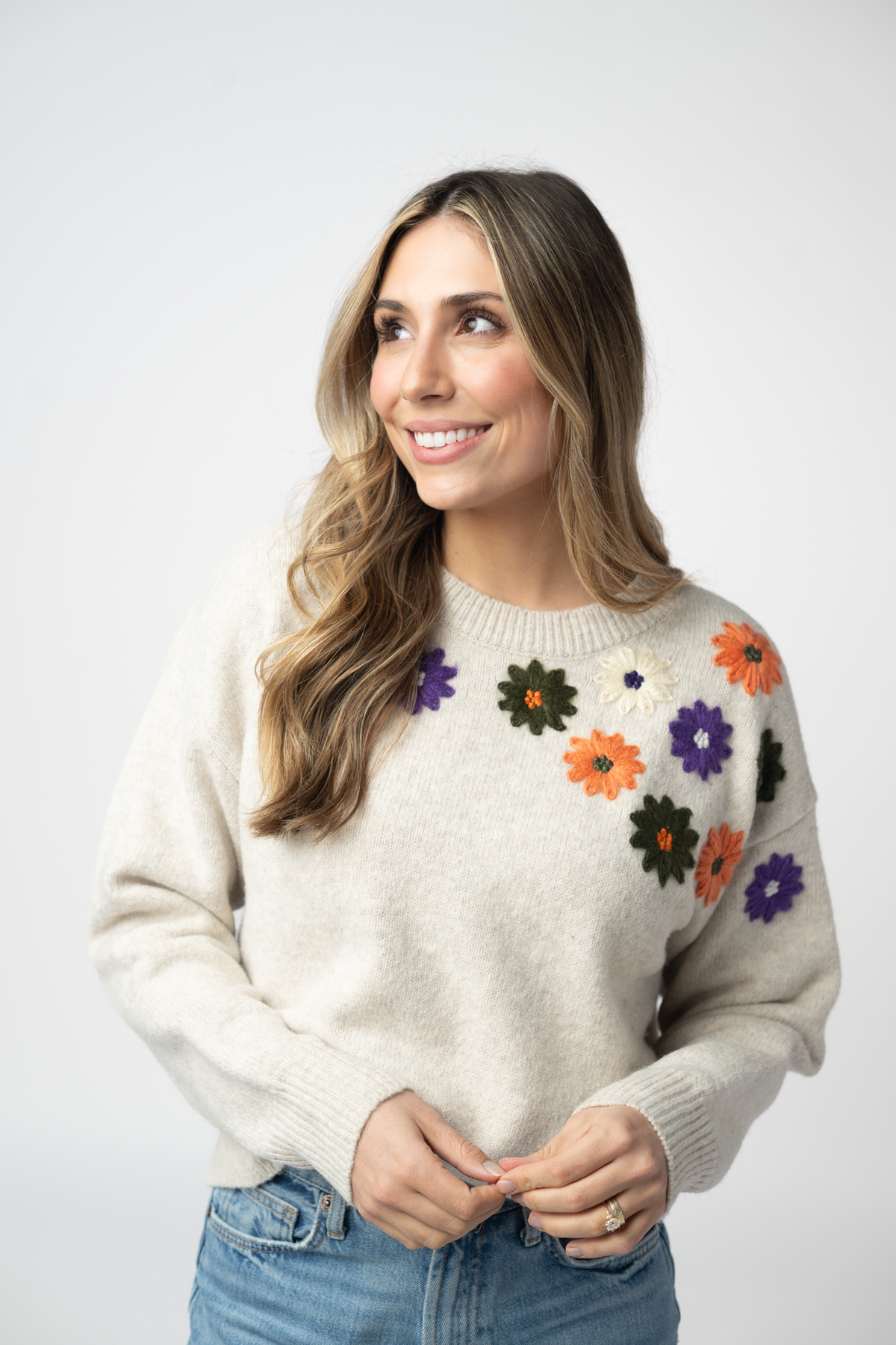 IN STOCK Fall Floral Sweater - Beige by Michelle Mae