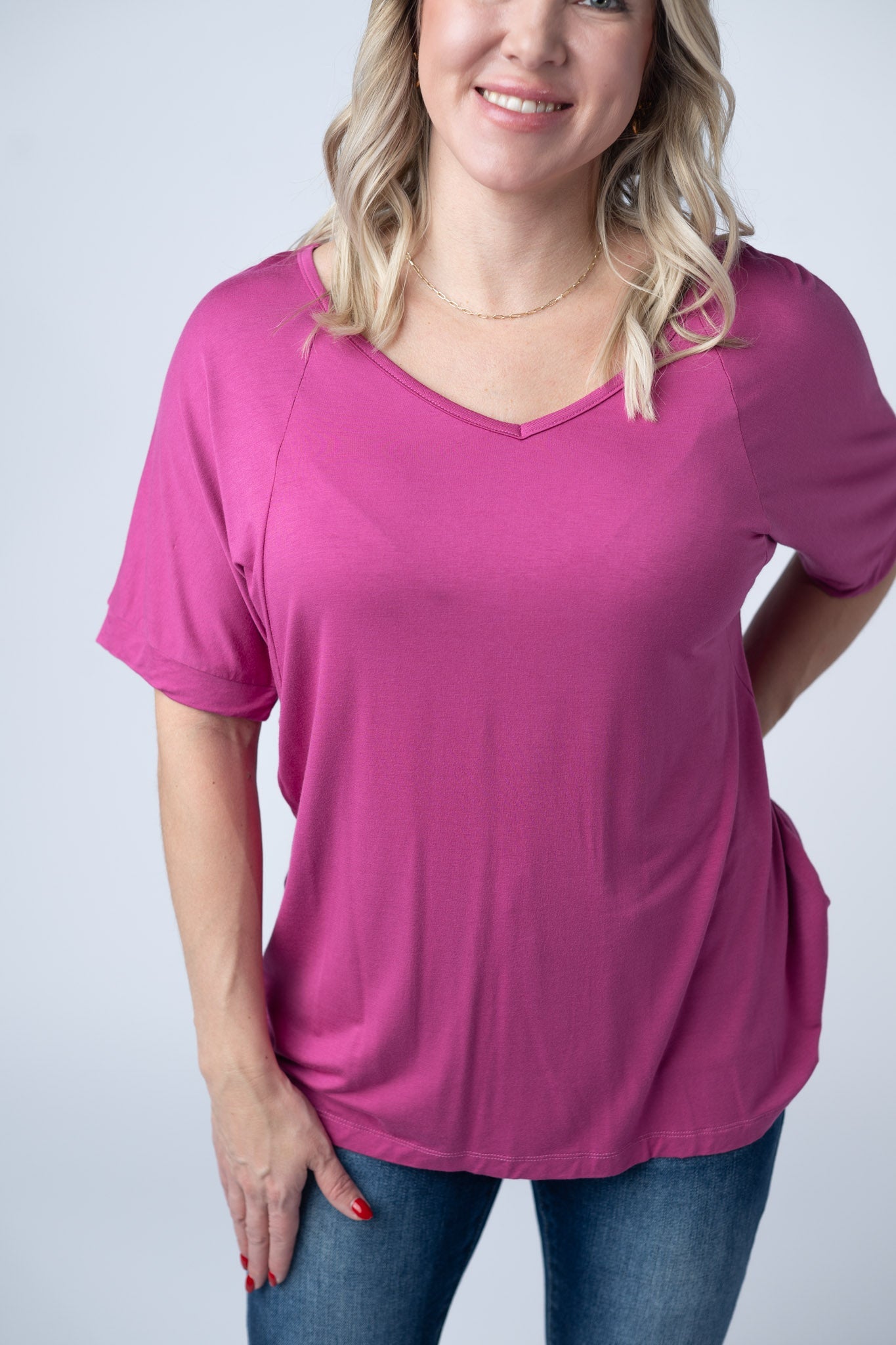 IN STOCK Bamboo V Neck Tee - Magenta