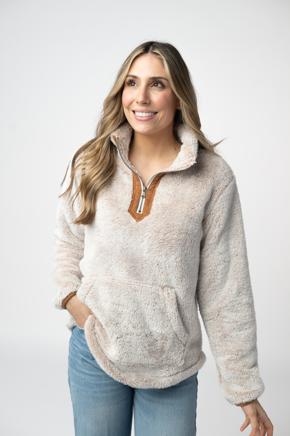 IN STOCK Ryan 1/4 Zip Sherpa - Camel by Michelle Mae