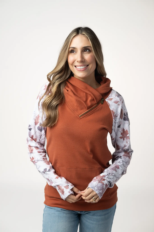 Classic Zoey ZipCowl Sweatshirt - Maple and Fall Foliage by Michelle Mae