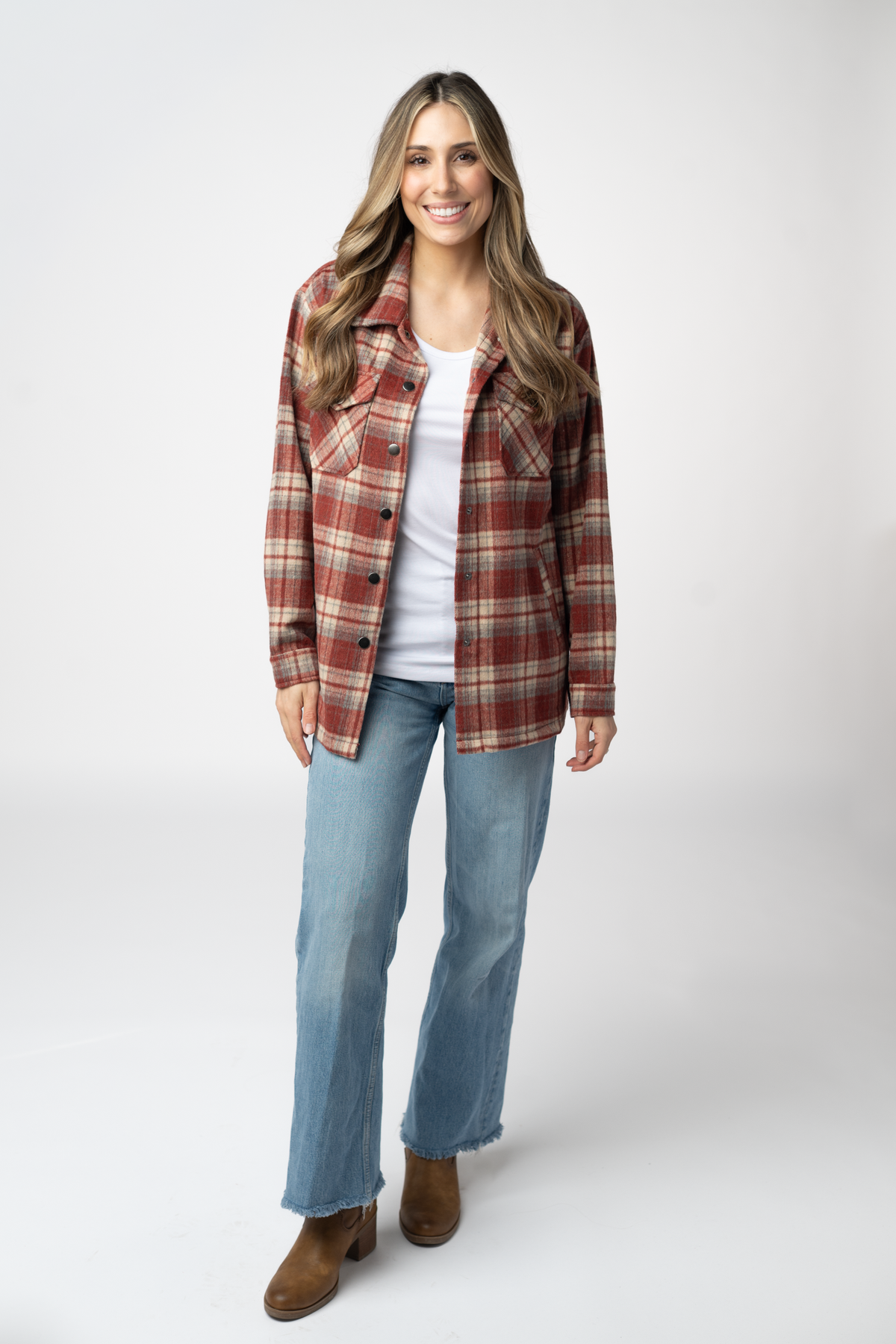 IN STOCK Norah Shacket - Brick Plaid by Michelle Mae