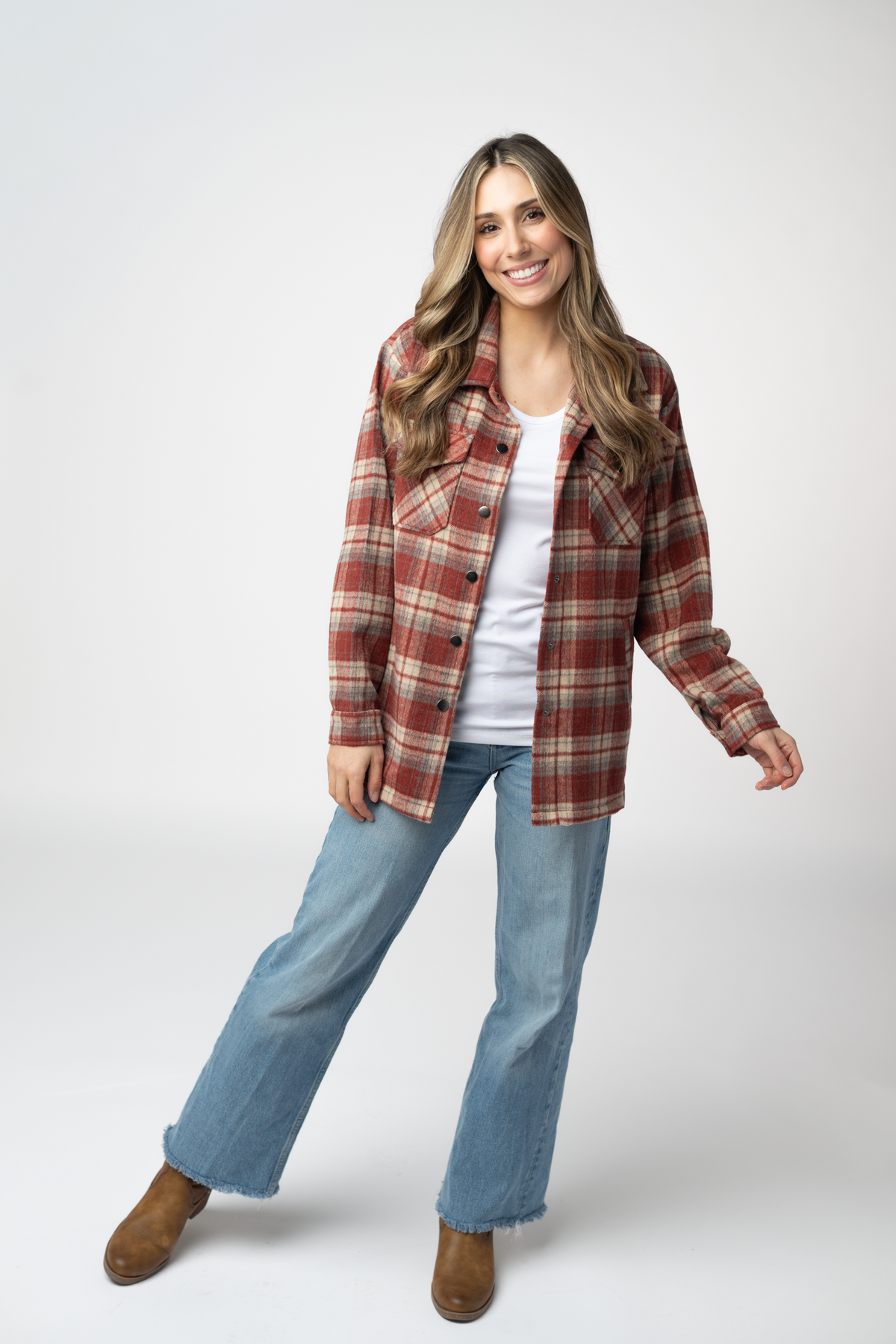 IN STOCK Norah Shacket - Brick Plaid by Michelle Mae