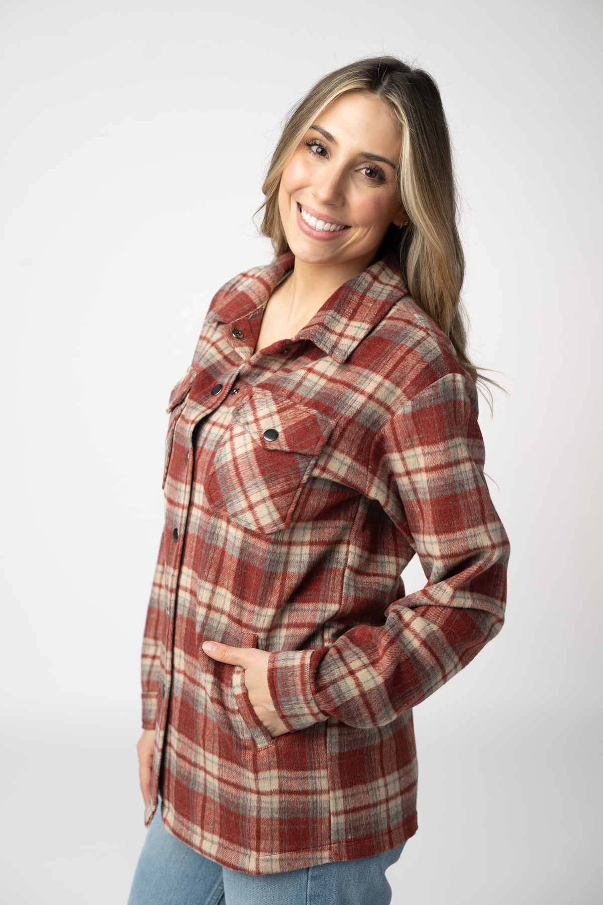IN STOCK Norah Shacket - Brick Plaid by Michelle Mae