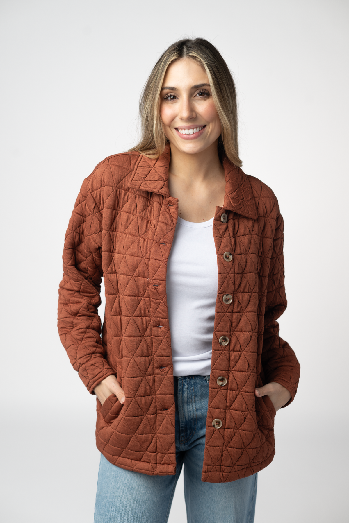 IN STOCK Geometric Button Down Jacket - Rust by Michelle Mae