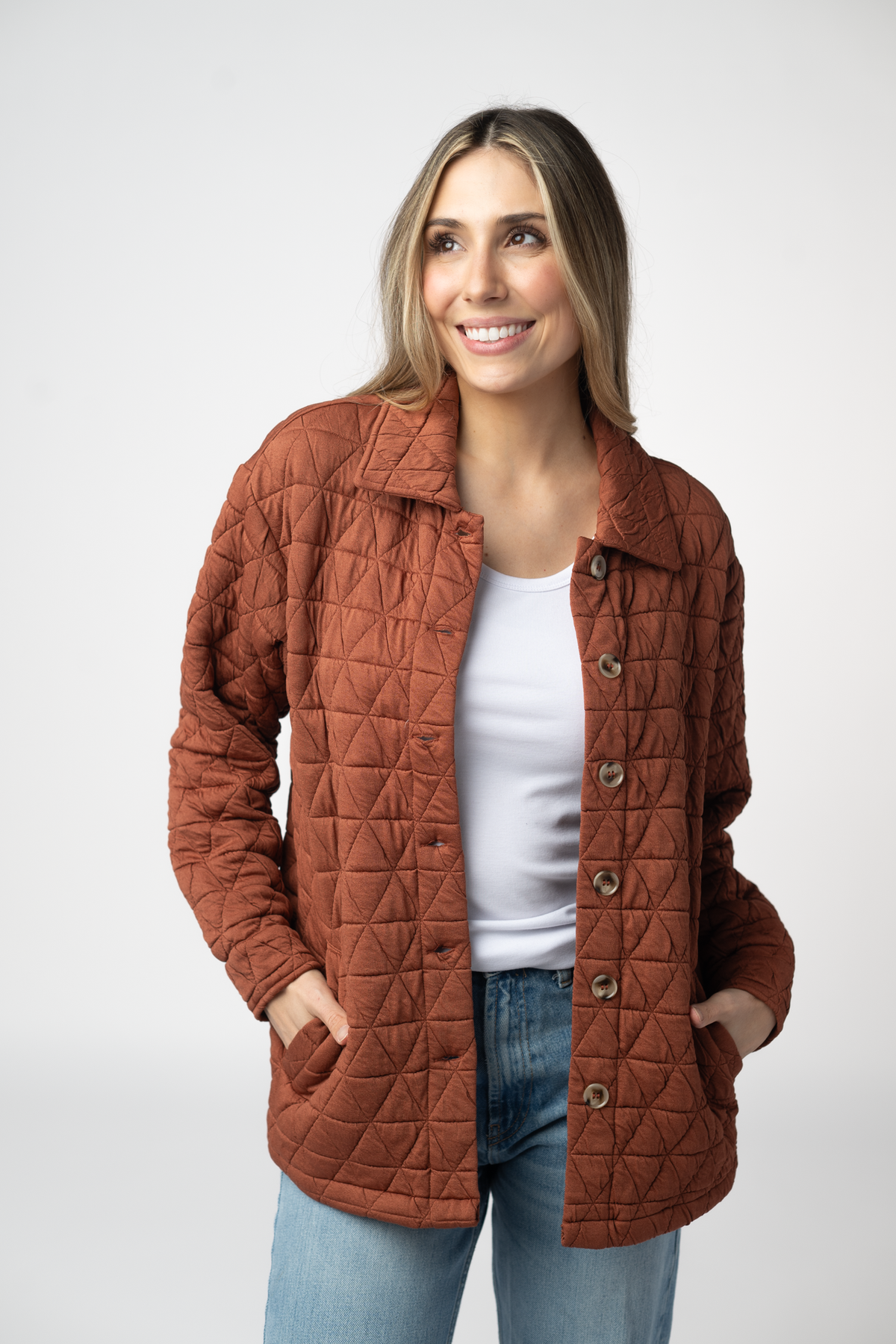 IN STOCK Geometric Button Down Jacket - Rust by Michelle Mae