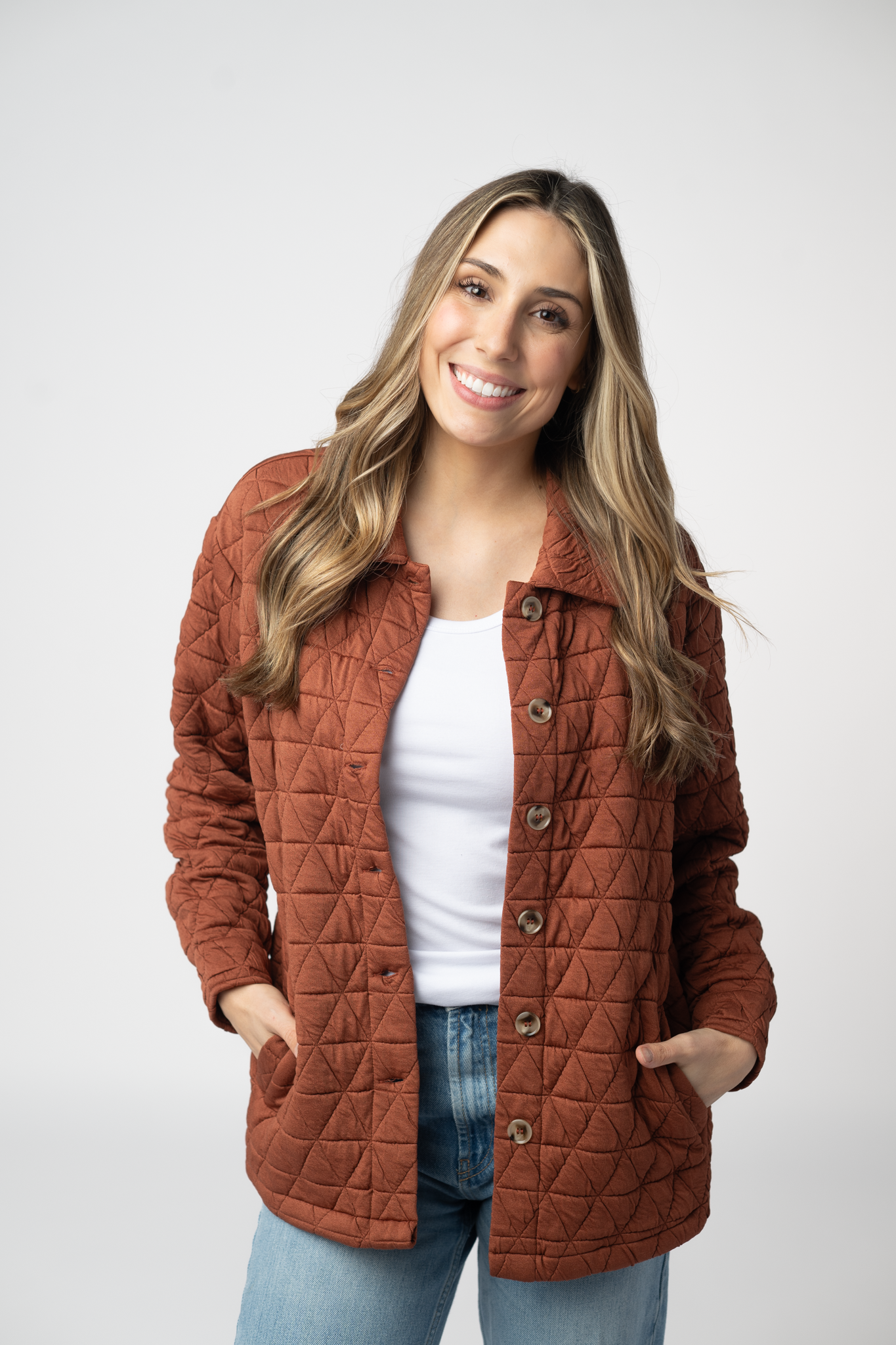 IN STOCK Geometric Button Down Jacket - Rust by Michelle Mae