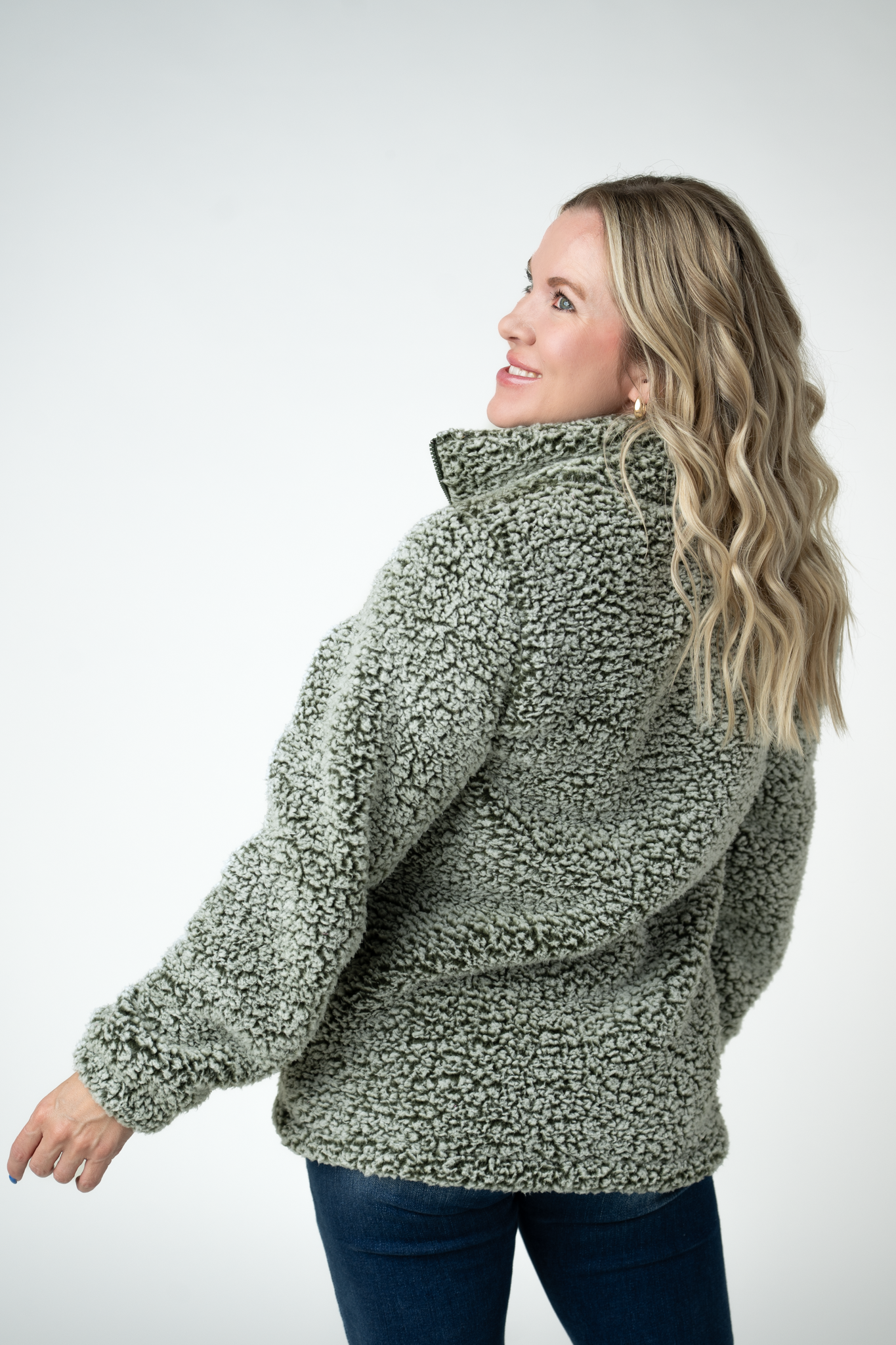 IN STOCK Two Tone Fullzip Sherpa - Olive and White by Michelle Mae