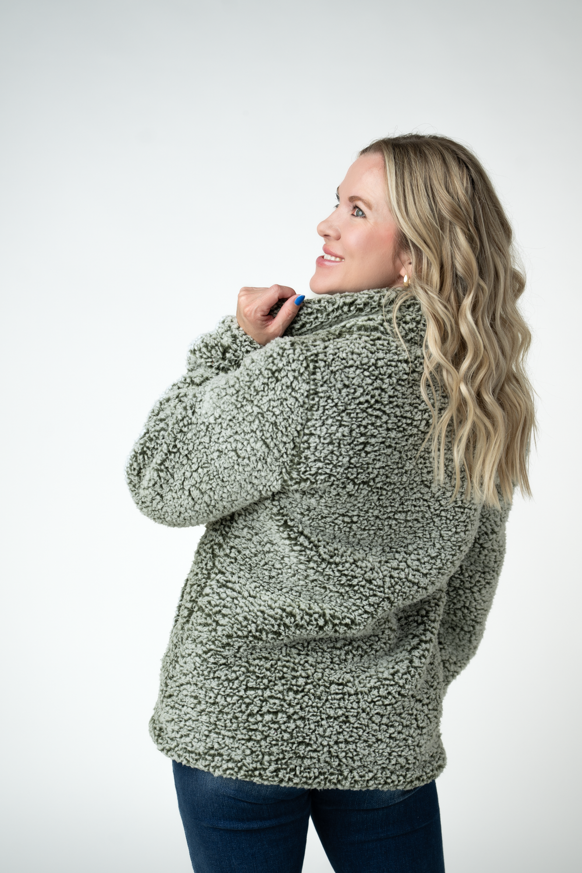 IN STOCK Two Tone Fullzip Sherpa - Olive and White by Michelle Mae