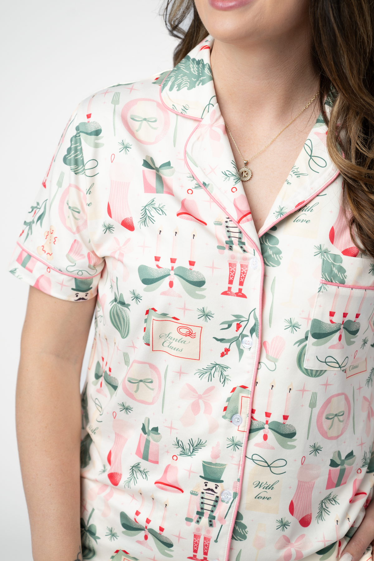 IN STOCK Brooke Top and Shorts Pajama Set - Pink Pine Noel by Michelle Mae