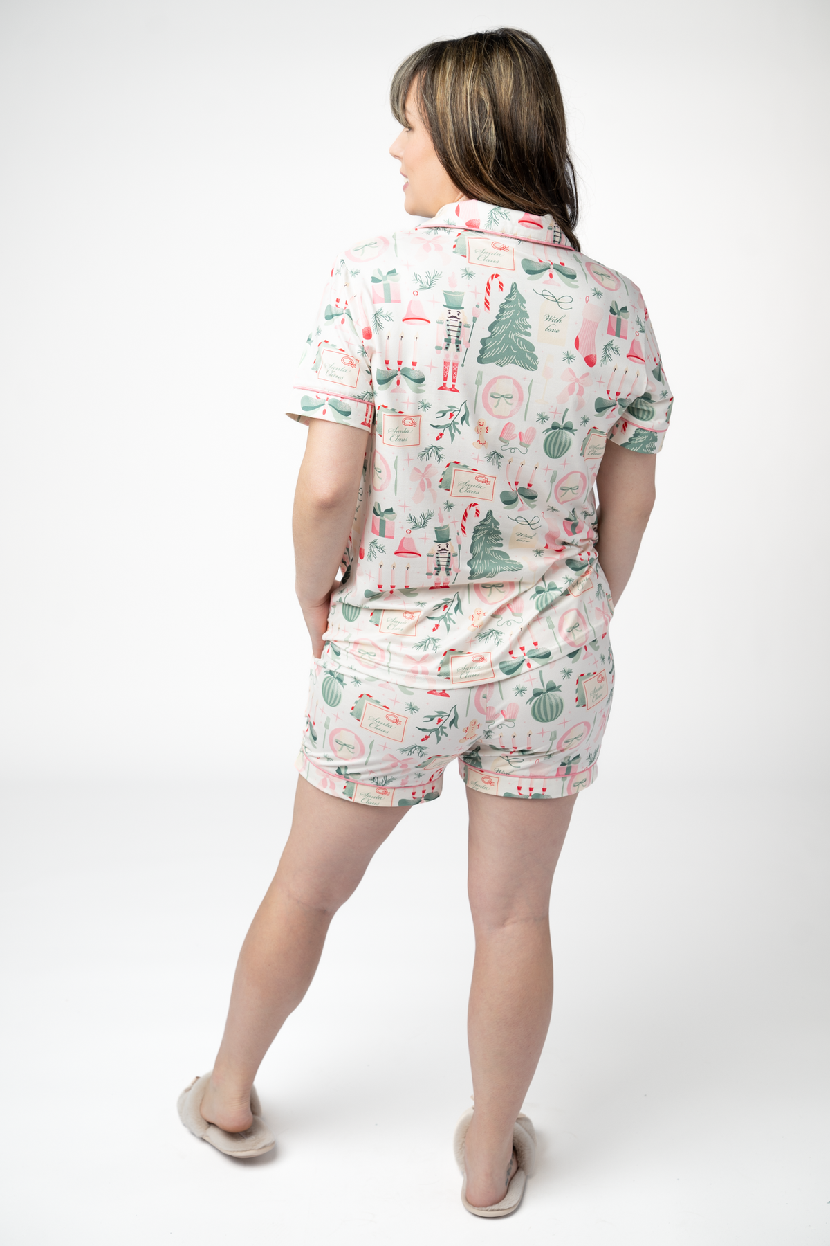 IN STOCK Brooke Top and Shorts Pajama Set - Pink Pine Noel by Michelle Mae