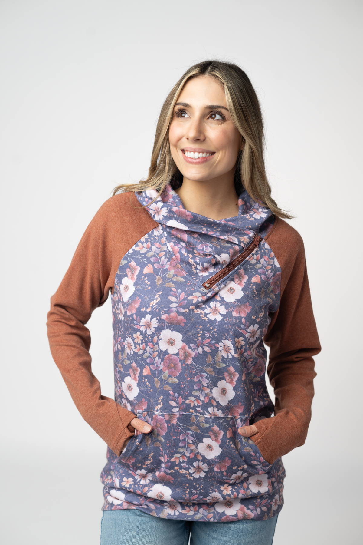 IN STOCK Classic Zoey ZipCowl Sweatshirt - Blushwood Floral and Terra Cotta by Michelle Mae