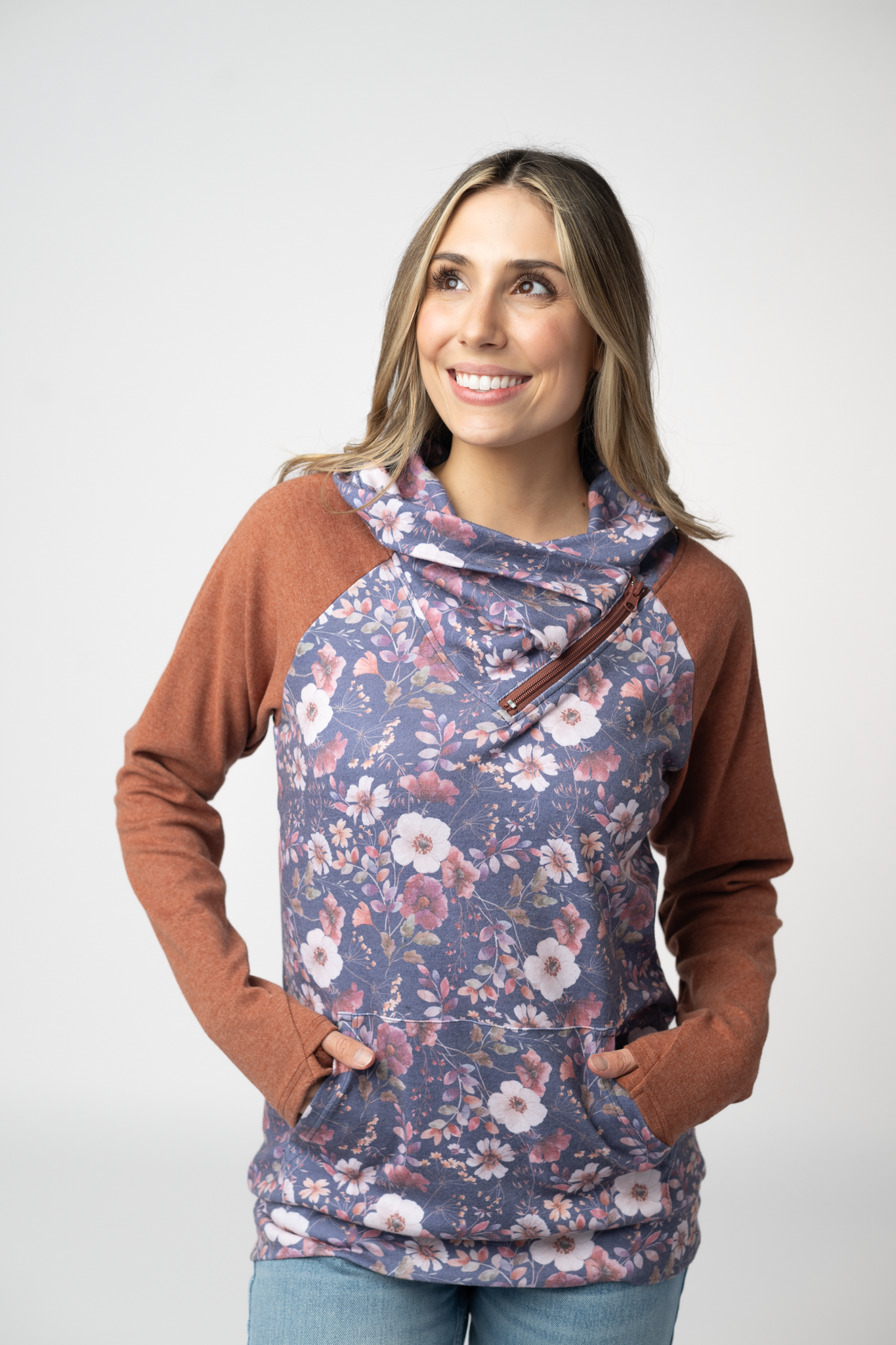 IN STOCK Classic Zoey ZipCowl Sweatshirt - Blushwood Floral and Terra Cotta by Michelle Mae