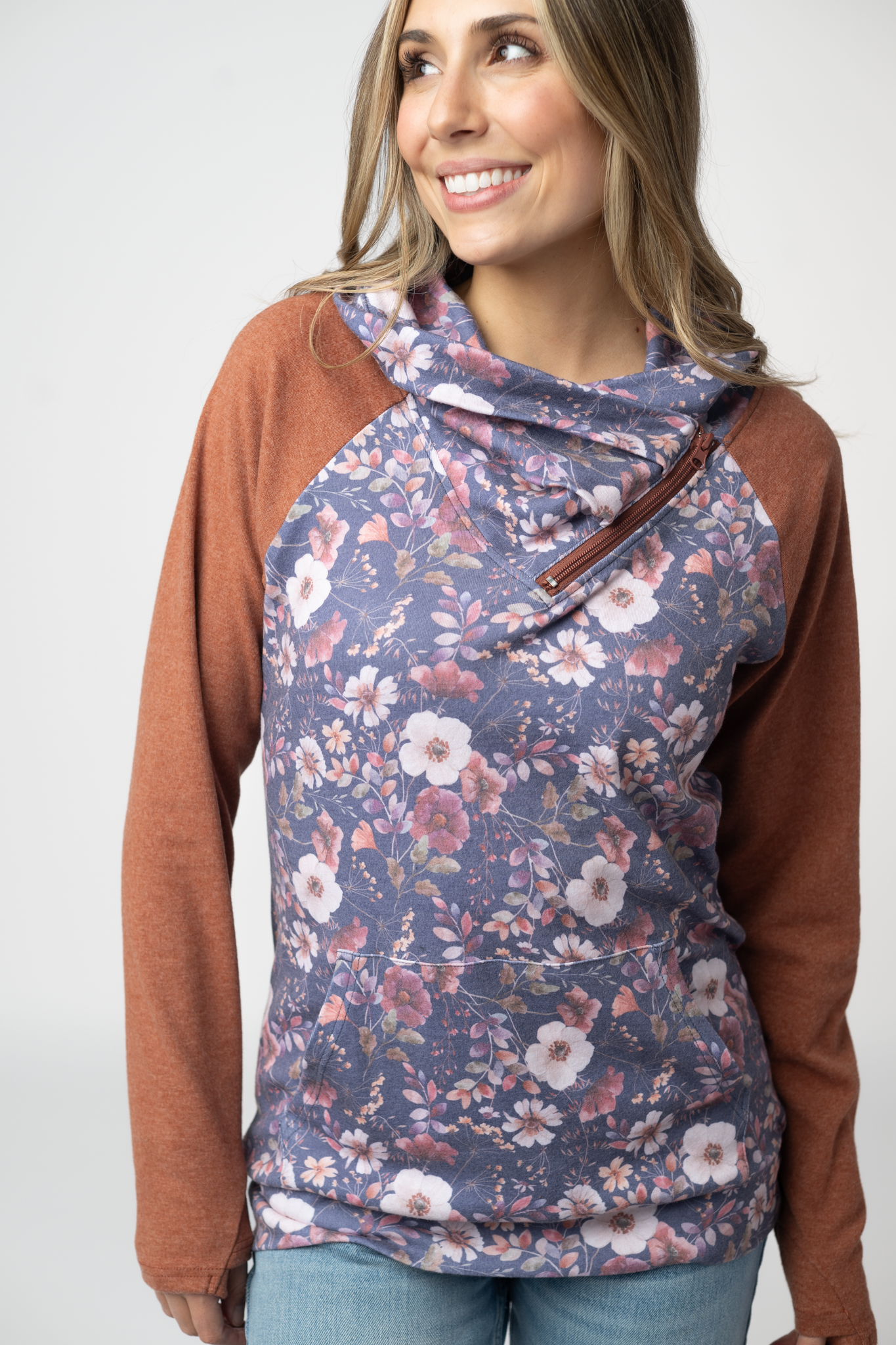 IN STOCK Classic Zoey ZipCowl Sweatshirt - Blushwood Floral and Terra Cotta by Michelle Mae