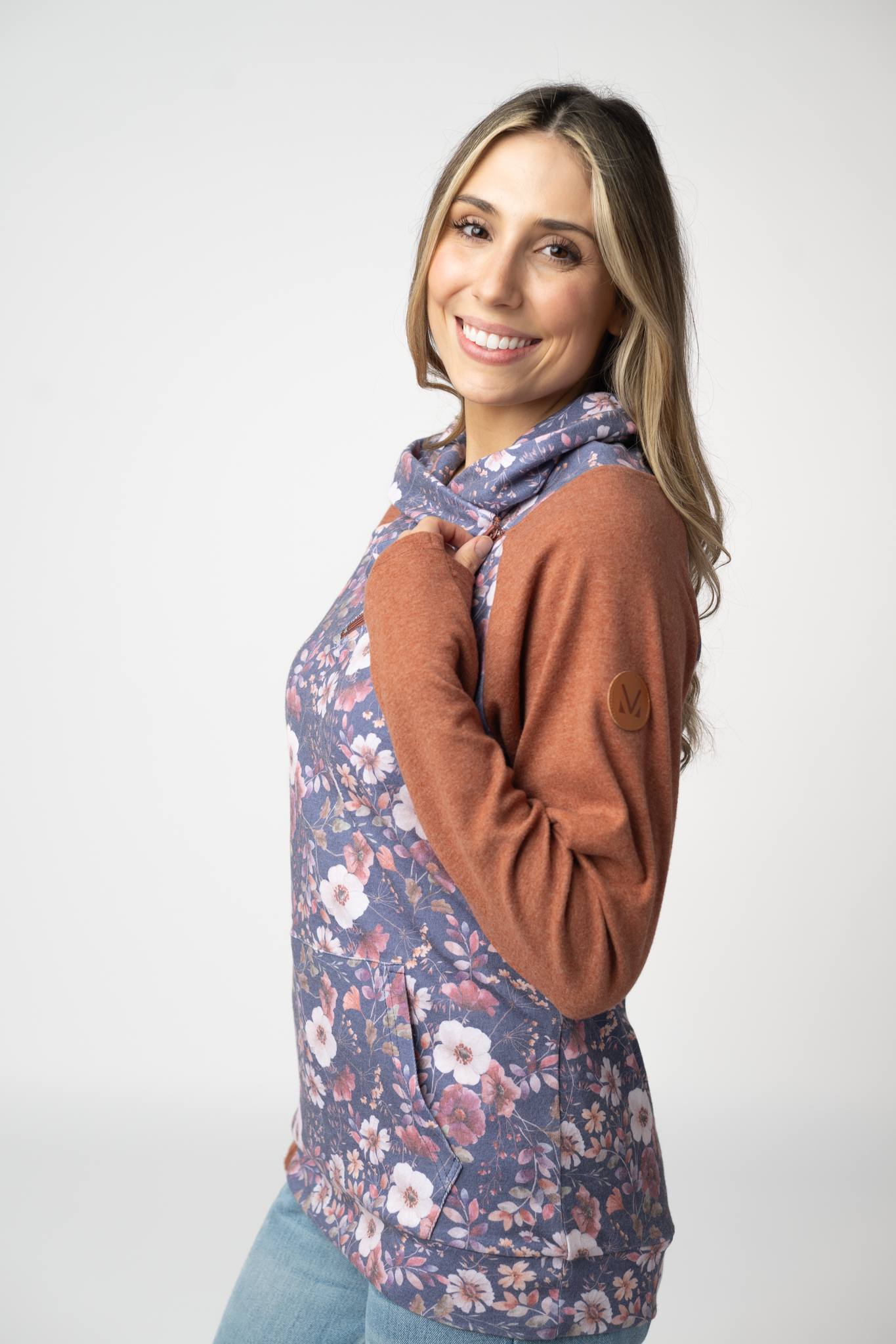 IN STOCK Classic Zoey ZipCowl Sweatshirt - Blushwood Floral and Terra Cotta by Michelle Mae