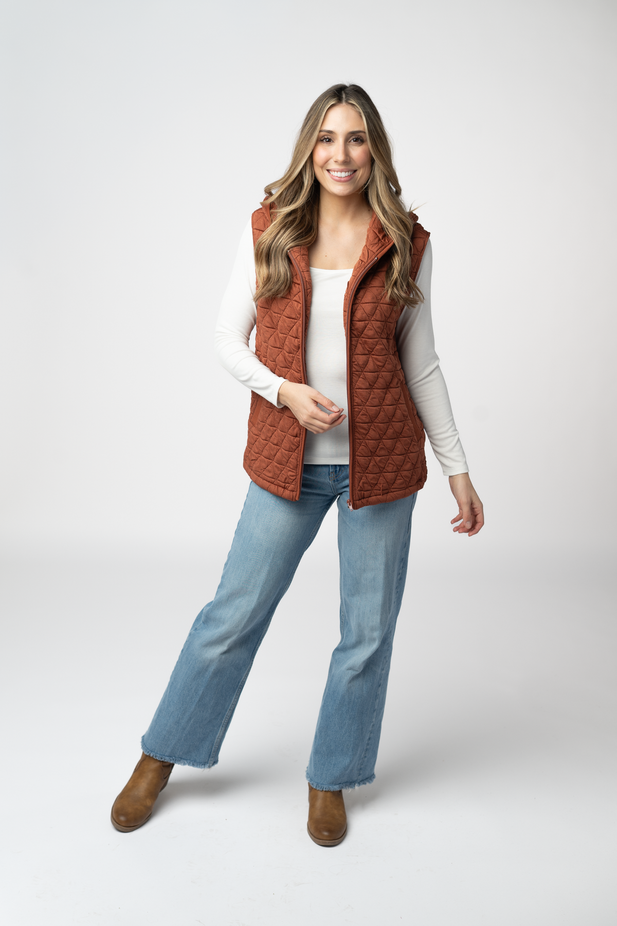 IN STOCK Heather Geometric Hooded Vest - Rust by Michelle Mae