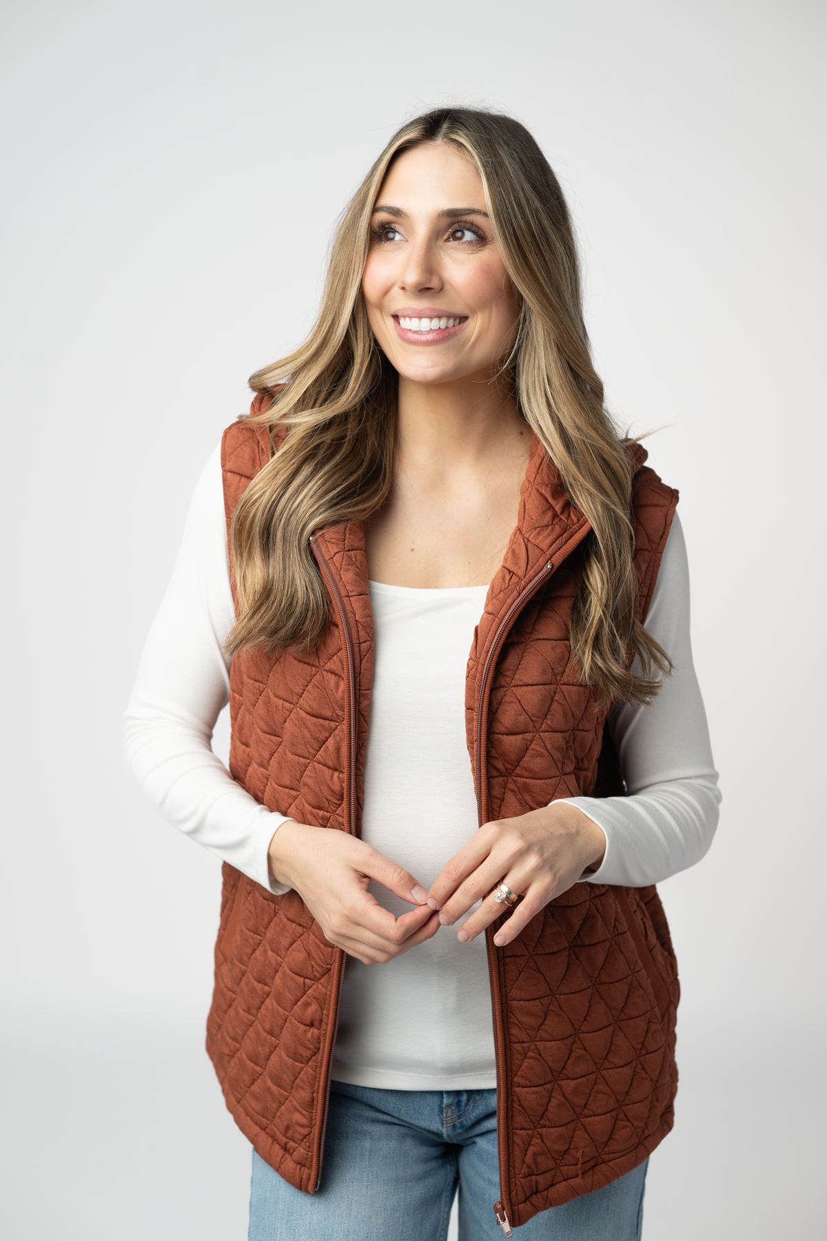 IN STOCK Heather Geometric Hooded Vest - Rust by Michelle Mae
