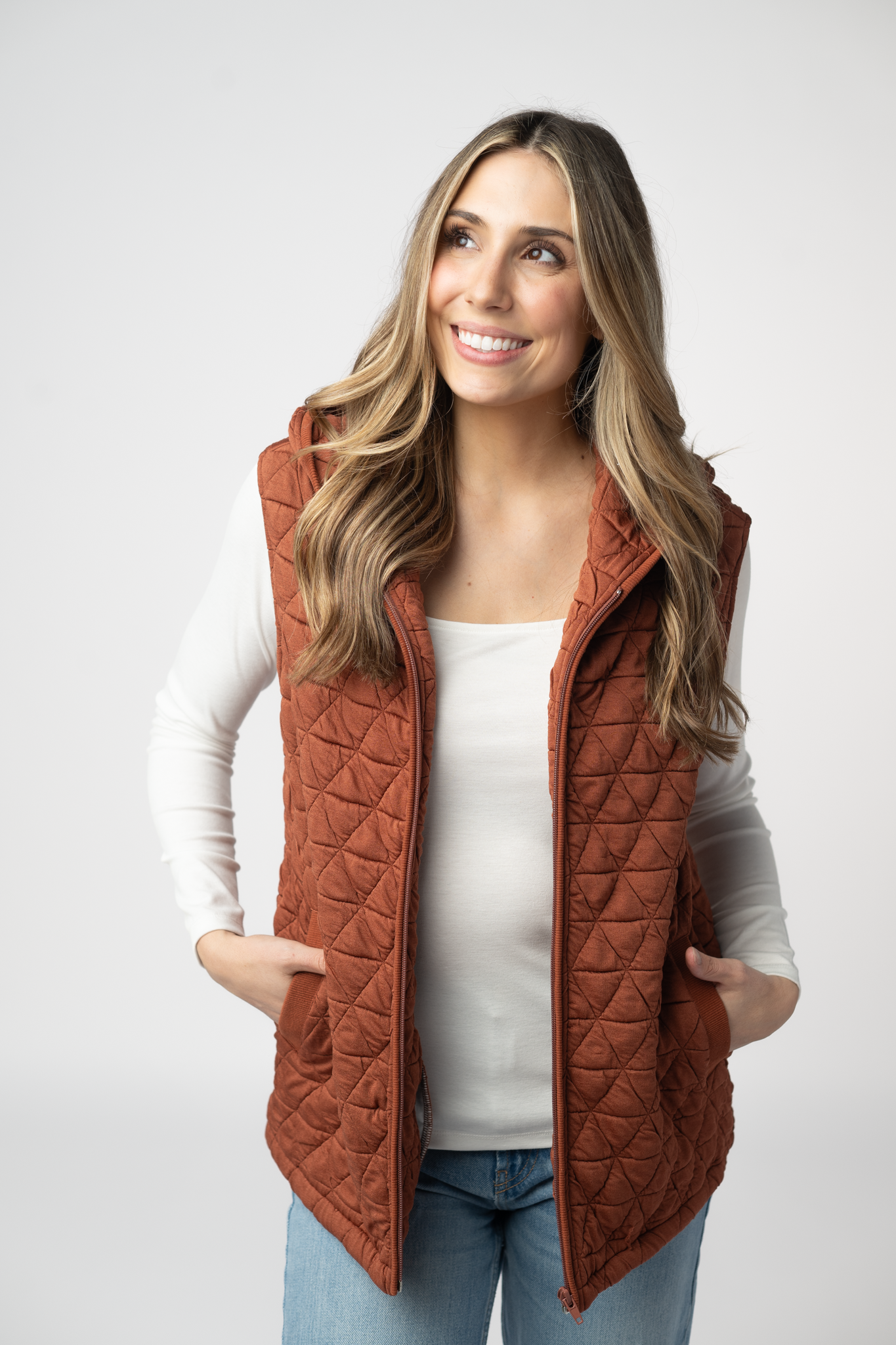IN STOCK Heather Geometric Hooded Vest - Rust by Michelle Mae