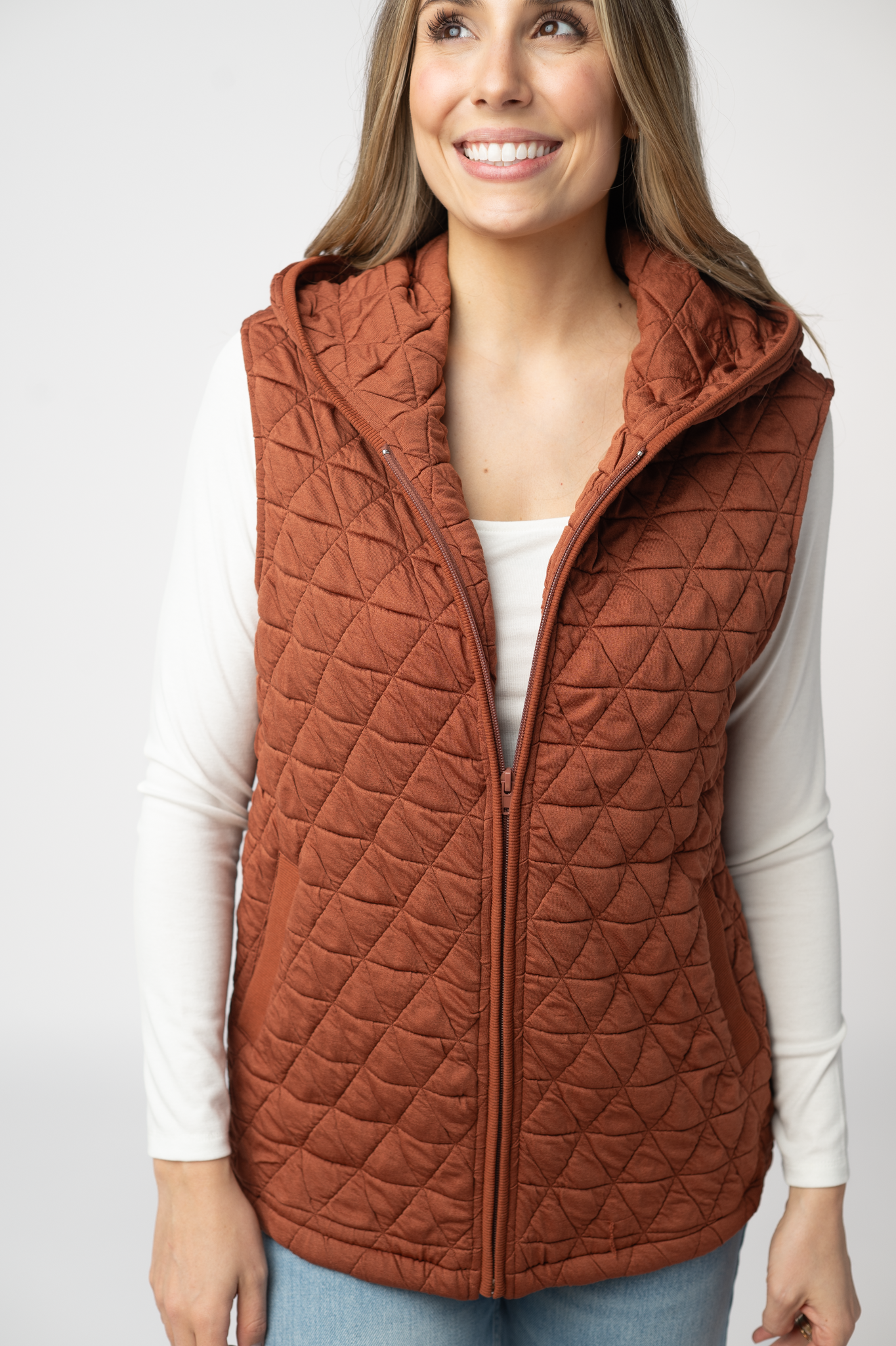 IN STOCK Heather Geometric Hooded Vest - Rust by Michelle Mae