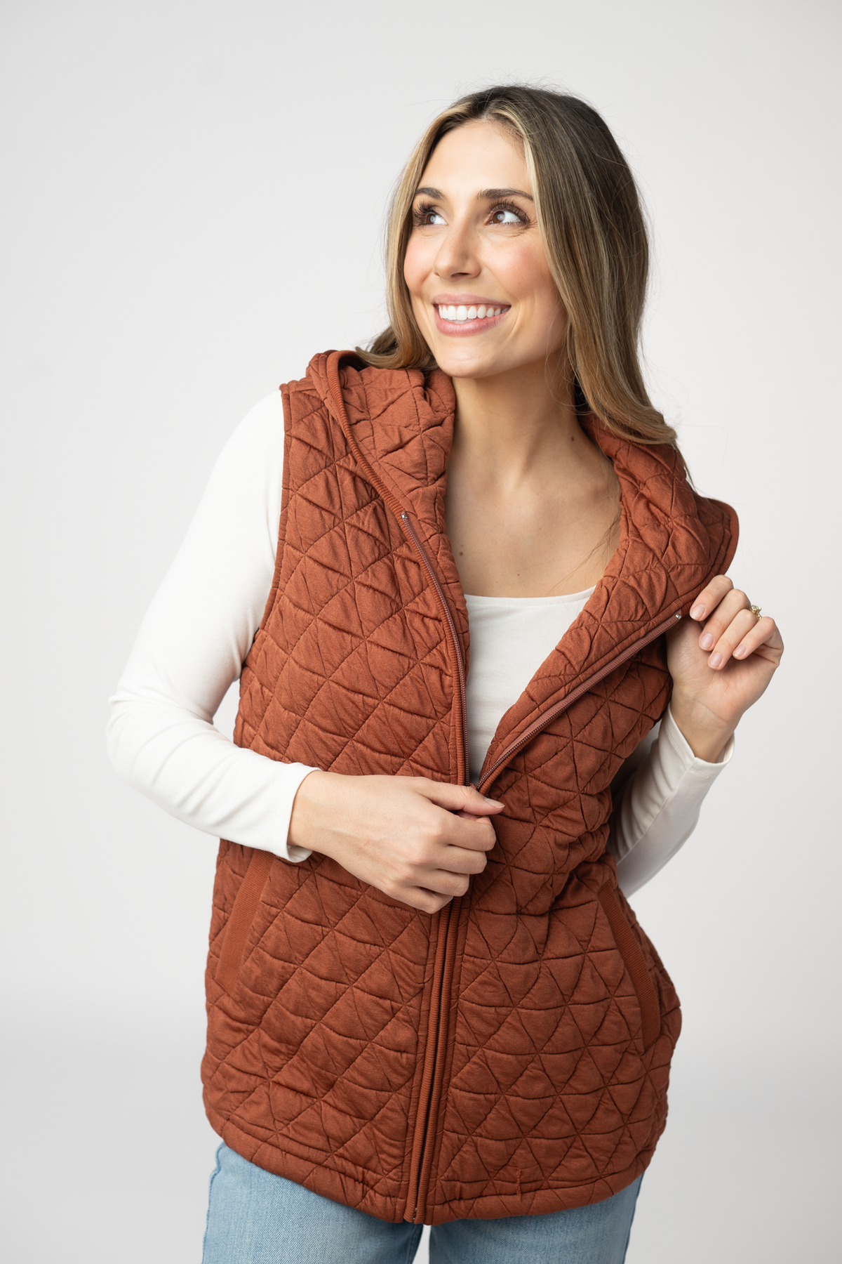 IN STOCK Heather Geometric Hooded Vest - Rust by Michelle Mae