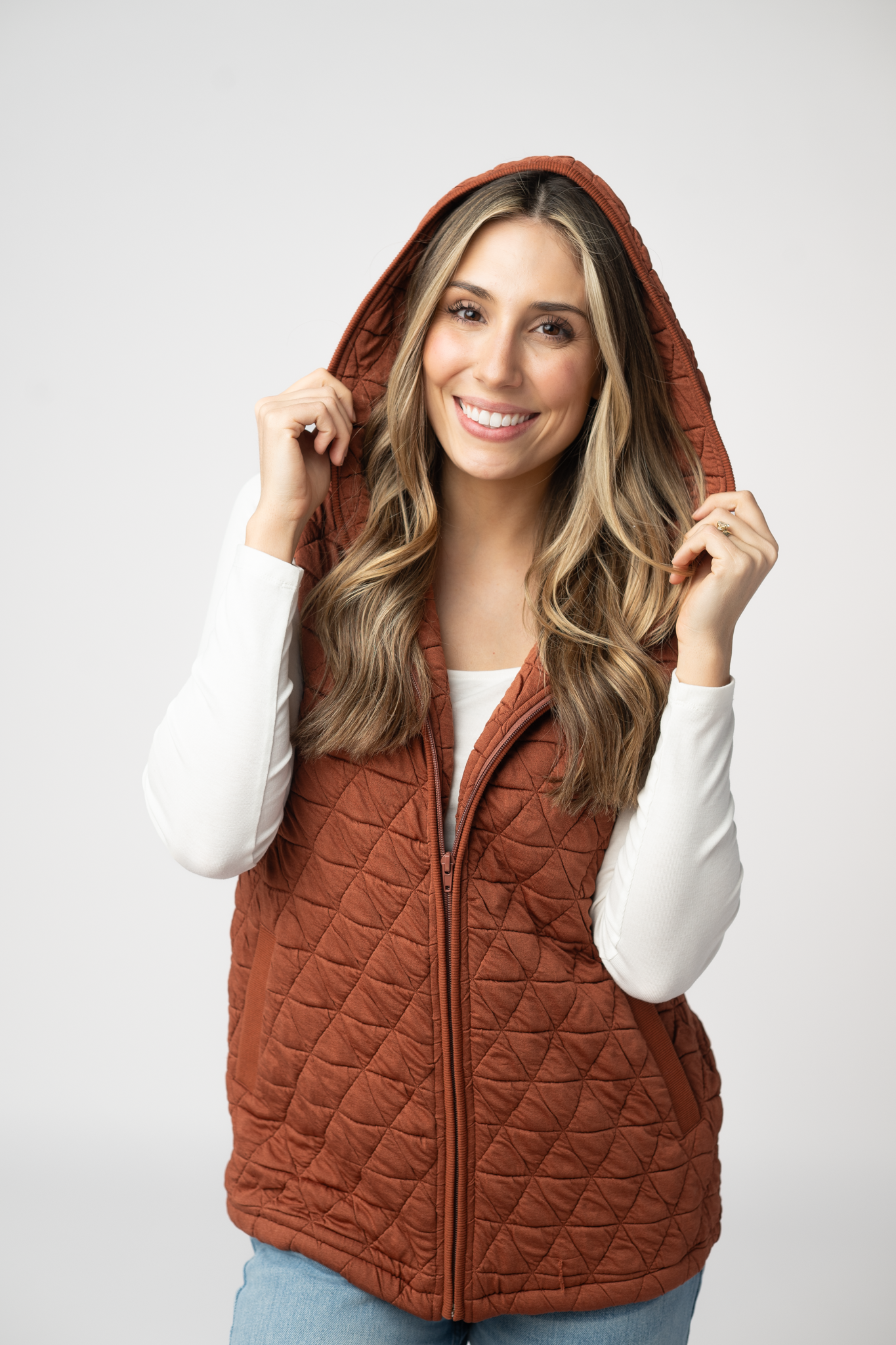 IN STOCK Heather Geometric Hooded Vest - Rust by Michelle Mae