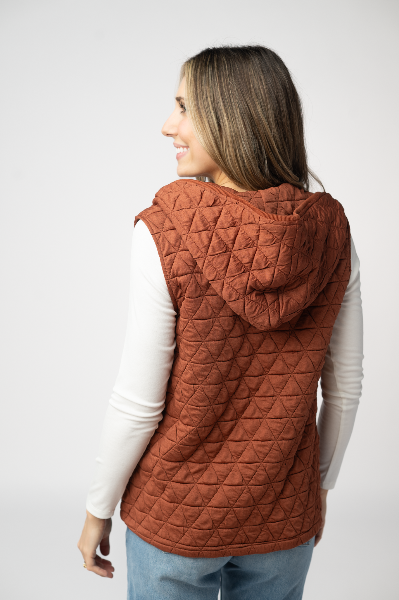 IN STOCK Heather Geometric Hooded Vest - Rust by Michelle Mae