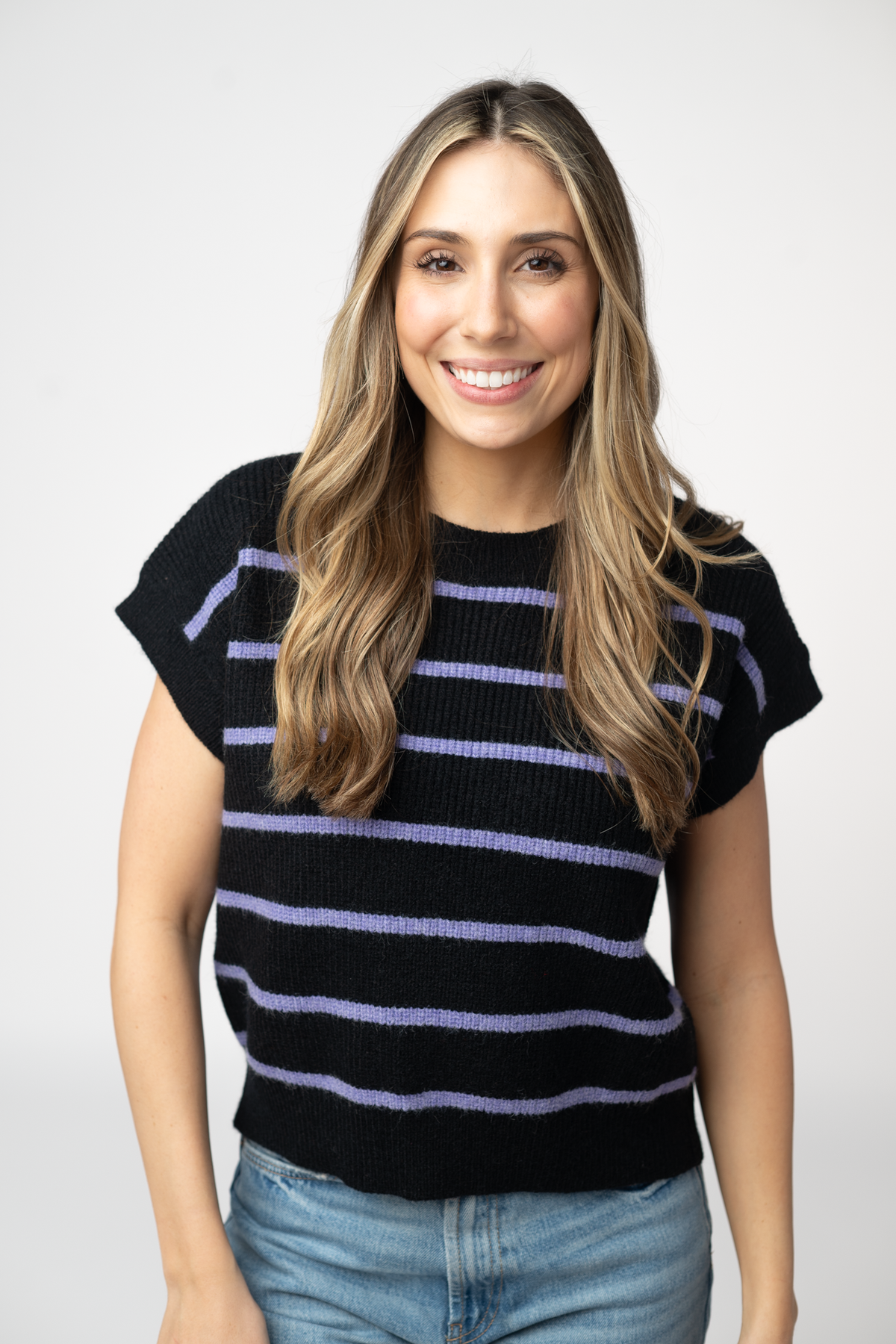 IN STOCK Striped Sweater Top - Black and Purple by Michelle Mae
