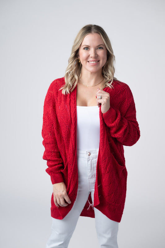 IN STOCK Open Knit Cardigan - Red