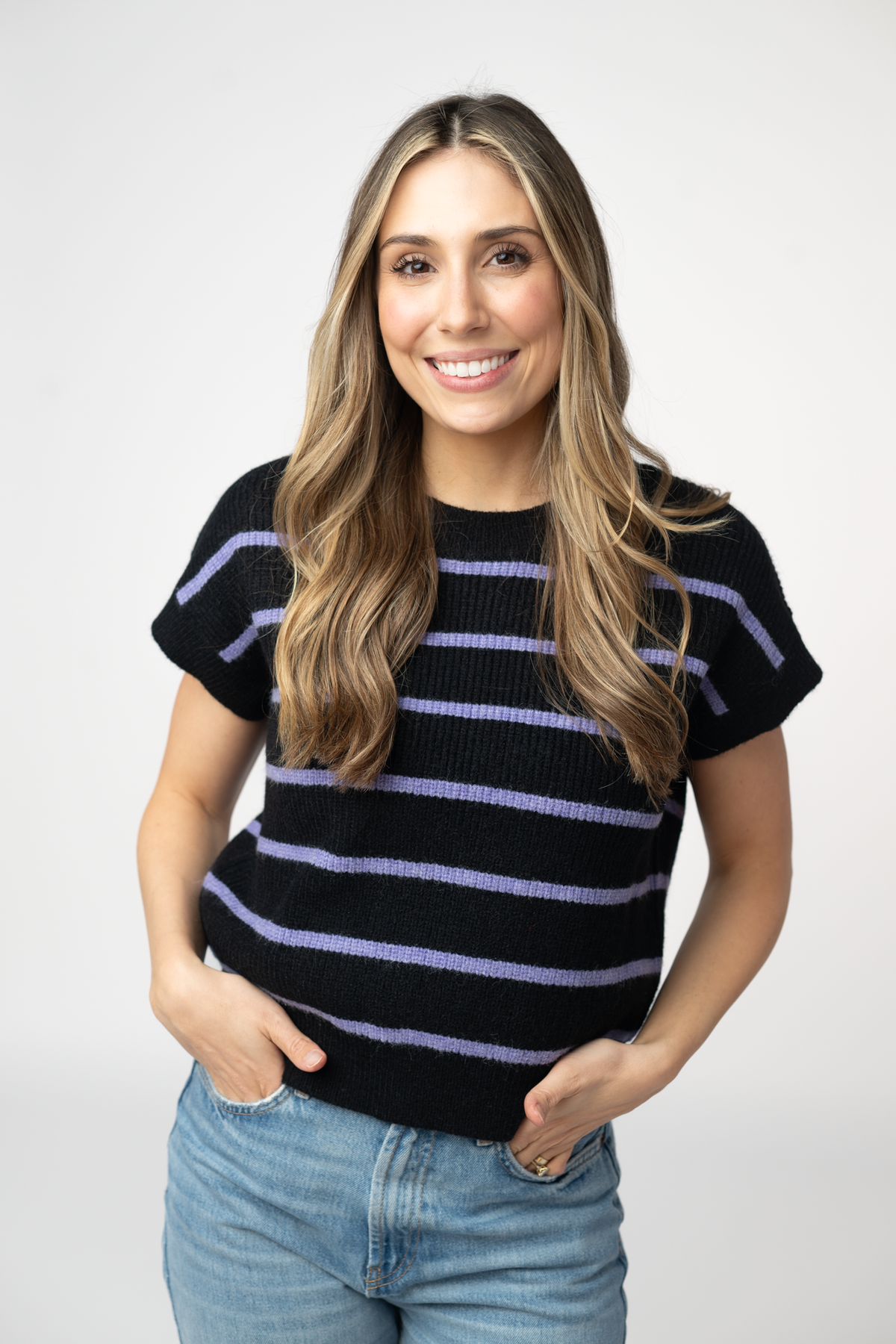 IN STOCK Striped Sweater Top - Black and Purple by Michelle Mae