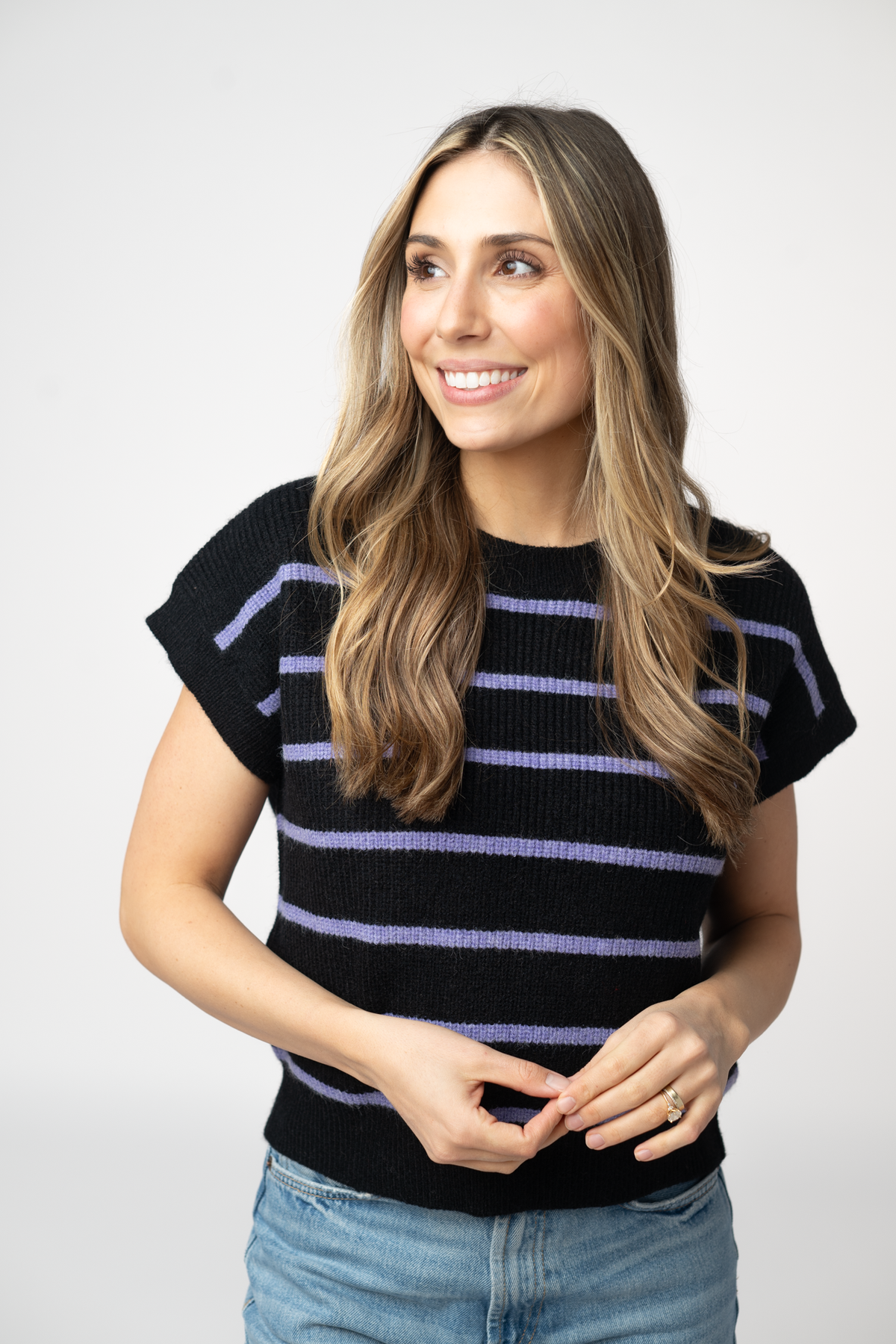 IN STOCK Striped Sweater Top - Black and Purple by Michelle Mae
