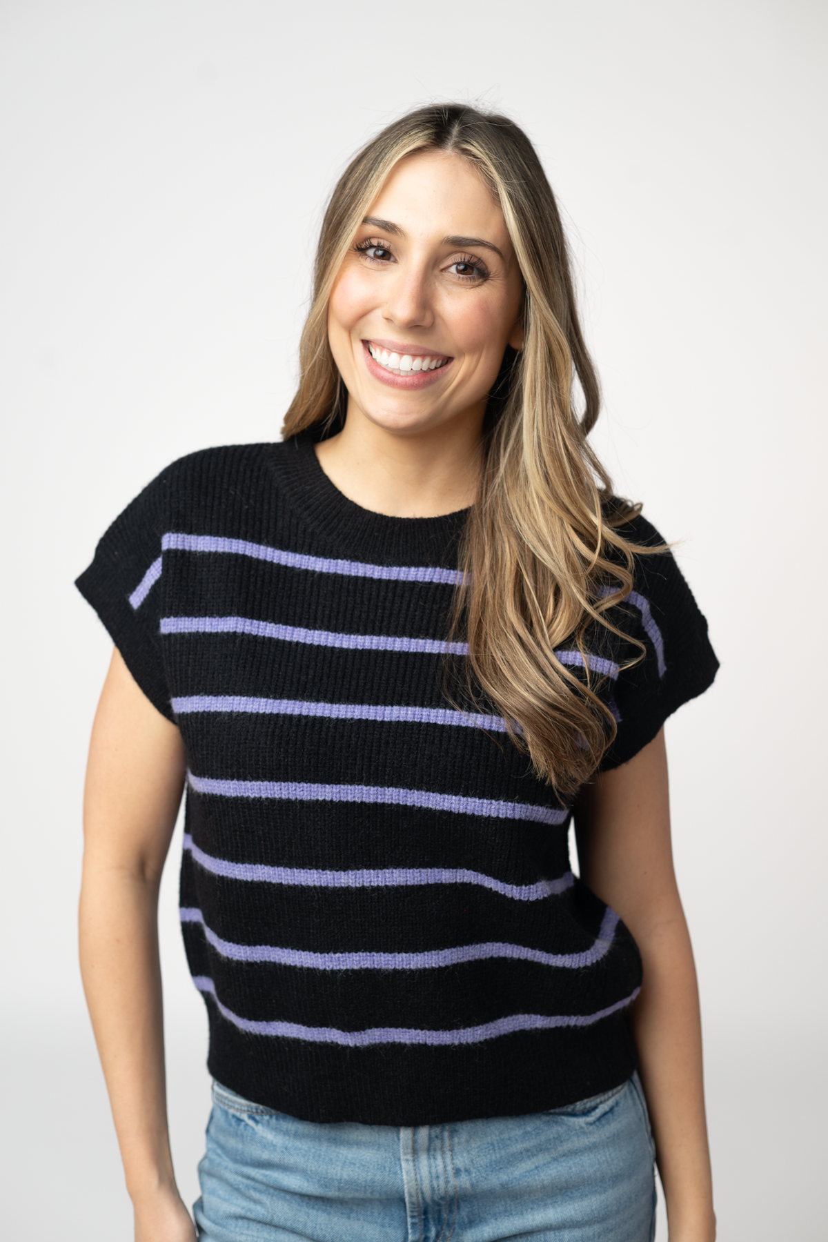IN STOCK Striped Sweater Top - Black and Purple by Michelle Mae