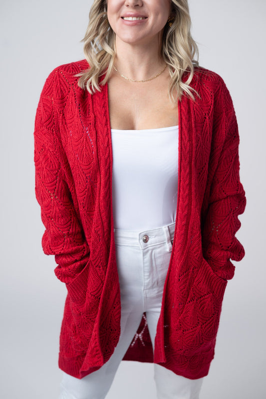 IN STOCK Open Knit Cardigan - Red