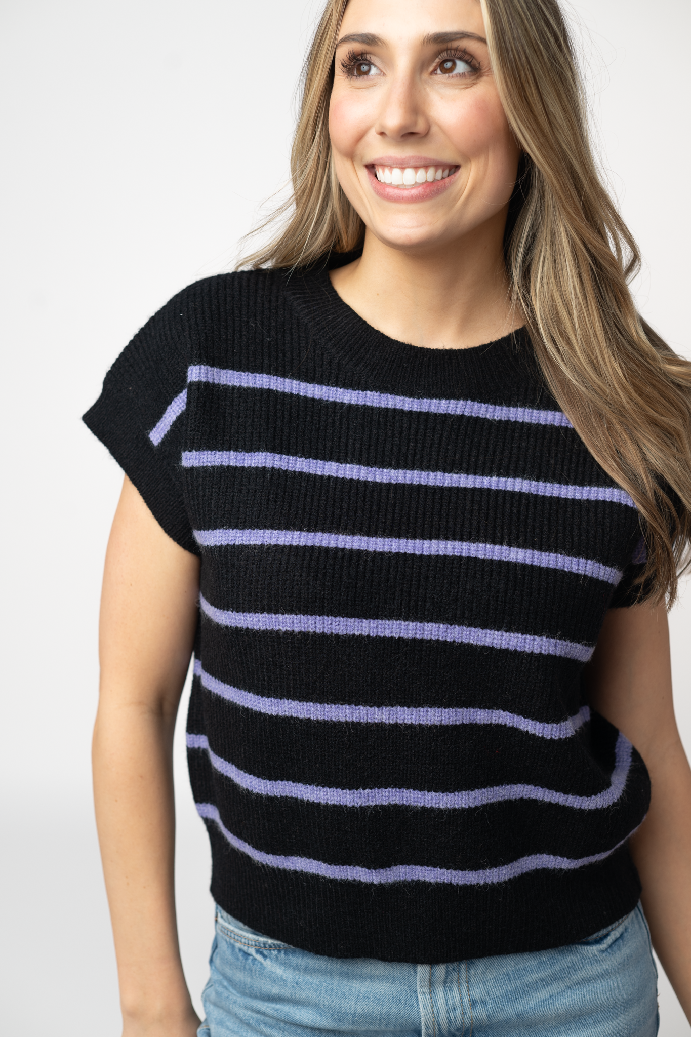 IN STOCK Striped Sweater Top - Black and Purple by Michelle Mae