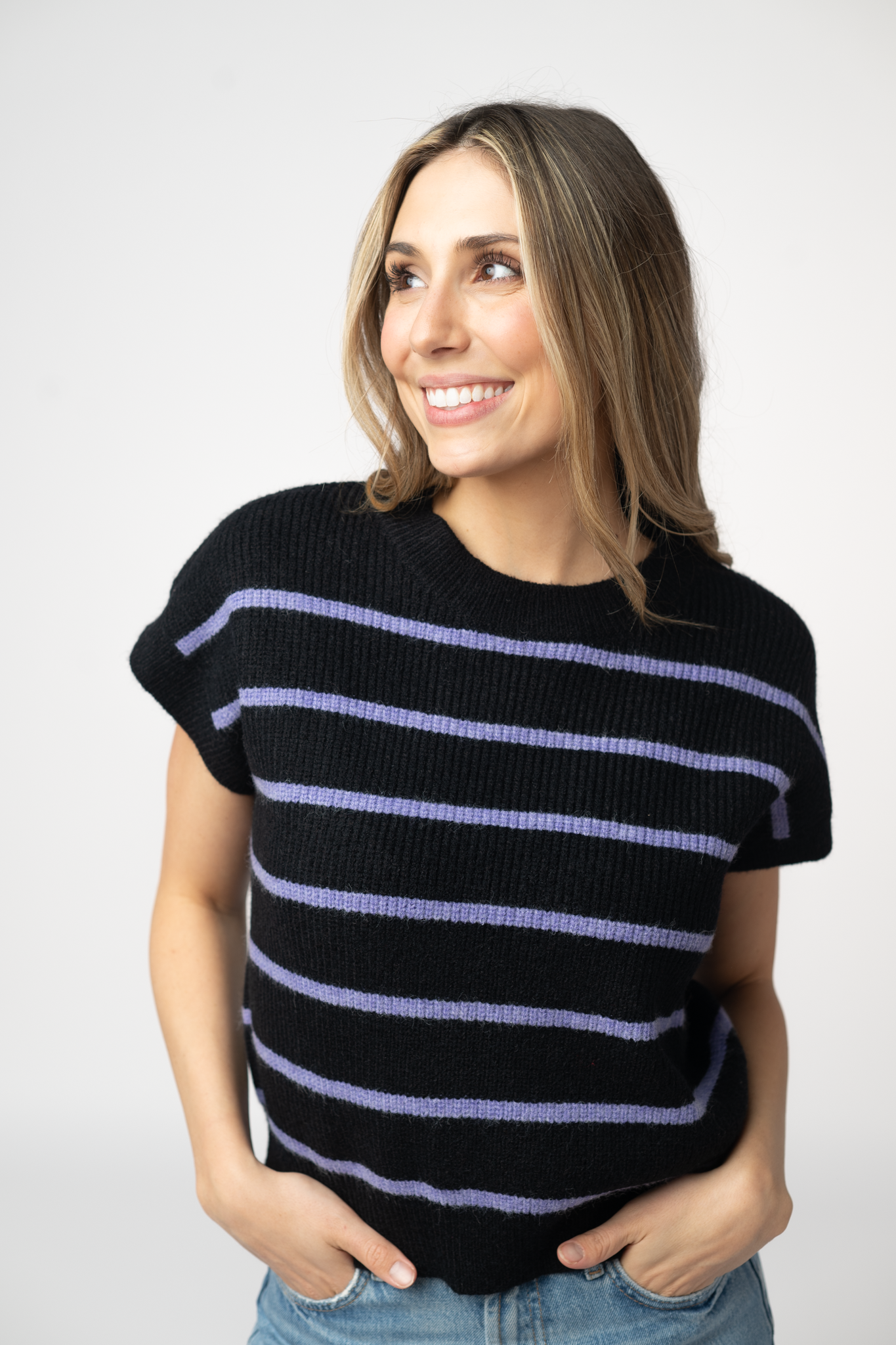 IN STOCK Striped Sweater Top - Black and Purple by Michelle Mae