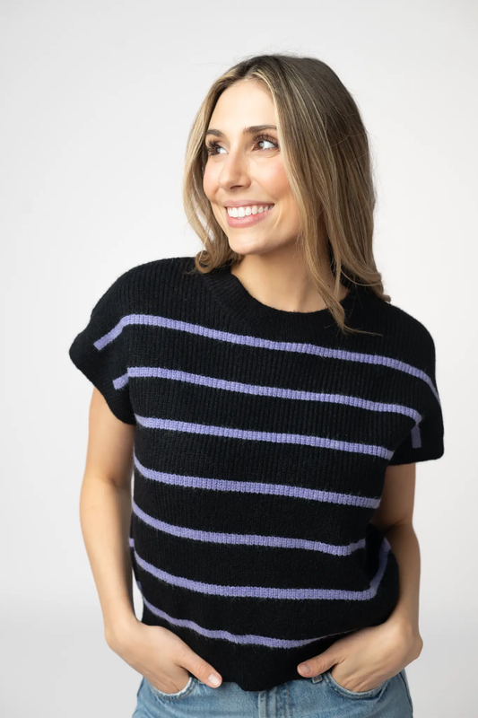 Striped Sweater Top - Black and Purple by Michelle Mae