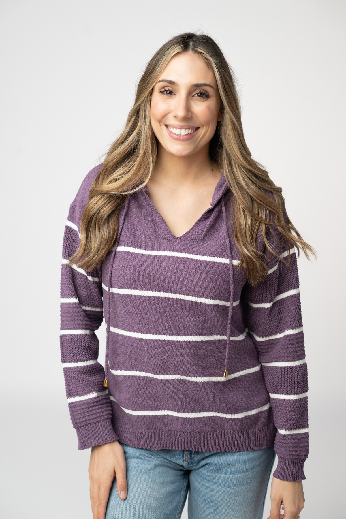 Maddie Girls Purple Striped Chenille Soft Cozy Hoodie by Michelle Mae