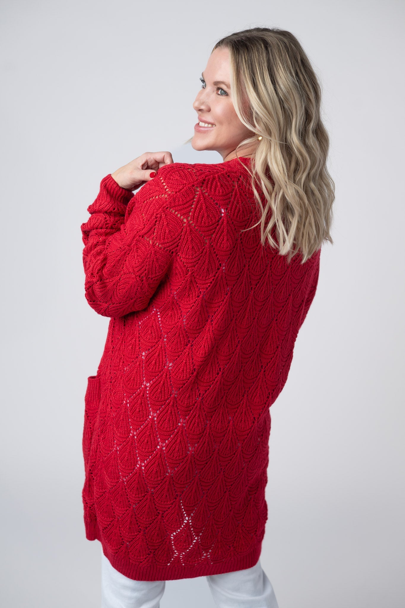 IN STOCK Open Knit Cardigan - Red