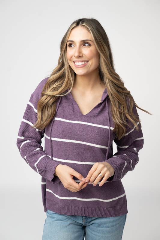 Maddie Girls Purple Striped Chenille Soft Cozy Hoodie by Michelle Mae