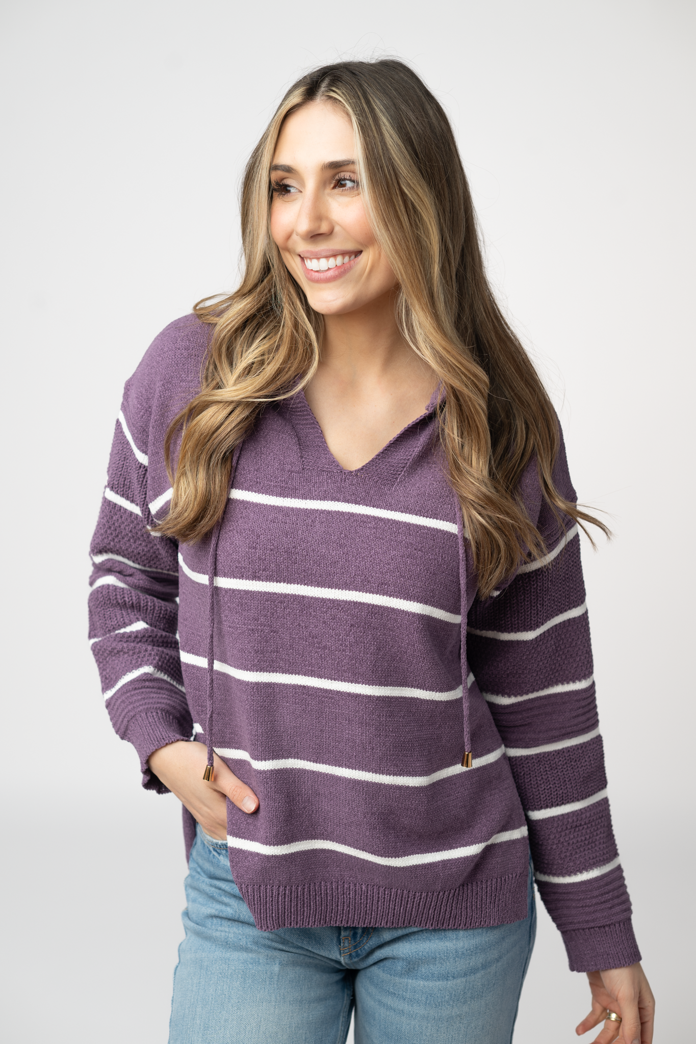 Maddie Girls Purple Striped Chenille Soft Cozy Hoodie by Michelle Mae