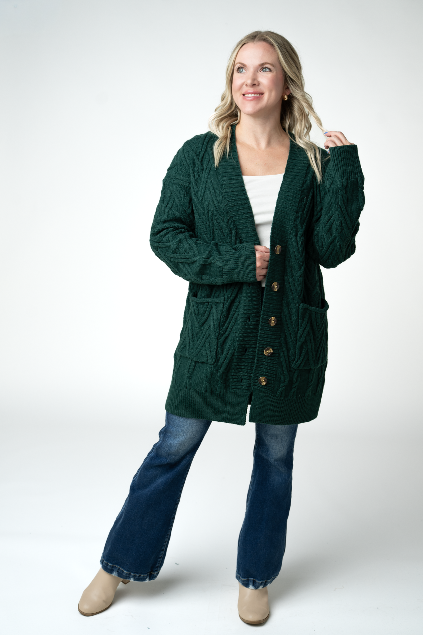 IN STOCK Brooks Button Sweater Cardigan - Evergreen by Michelle Mae
