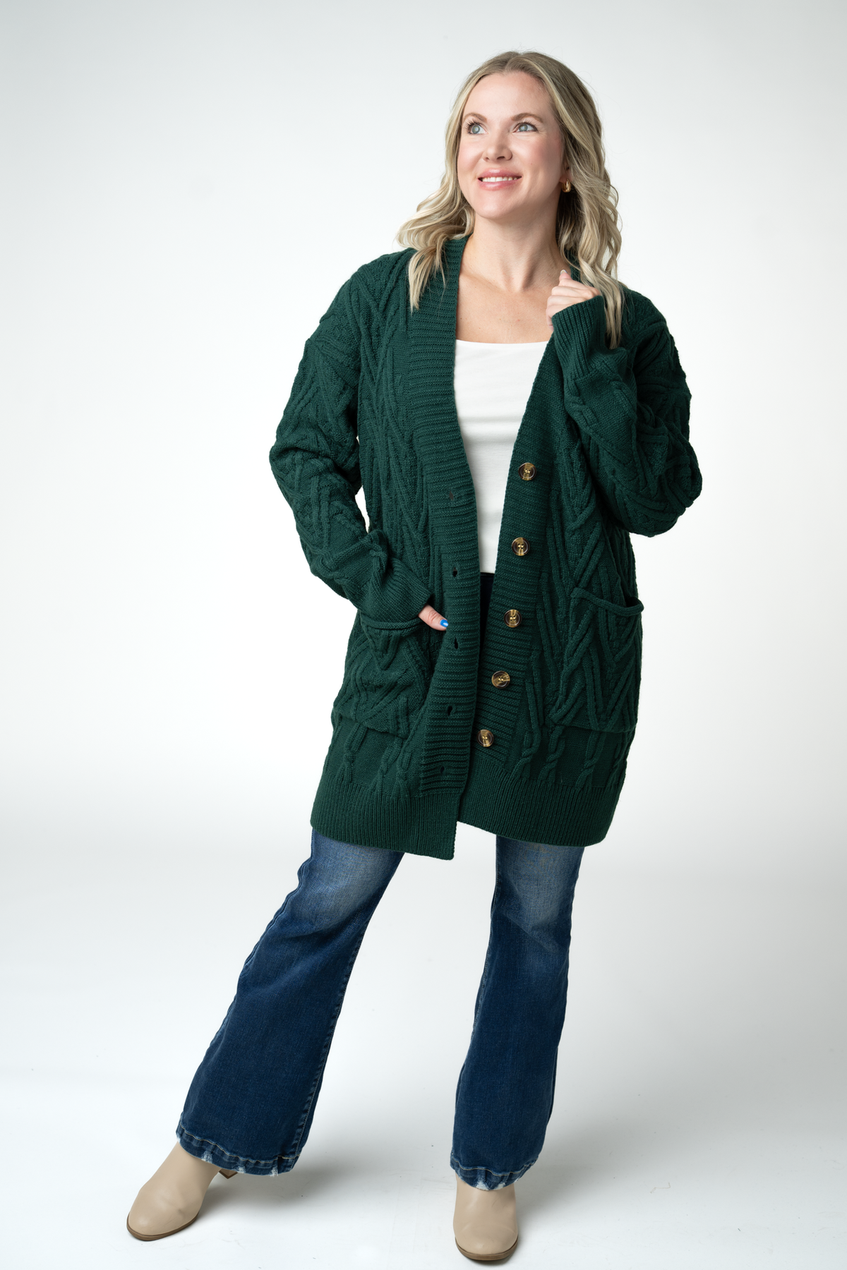 IN STOCK Brooks Button Sweater Cardigan - Evergreen by Michelle Mae