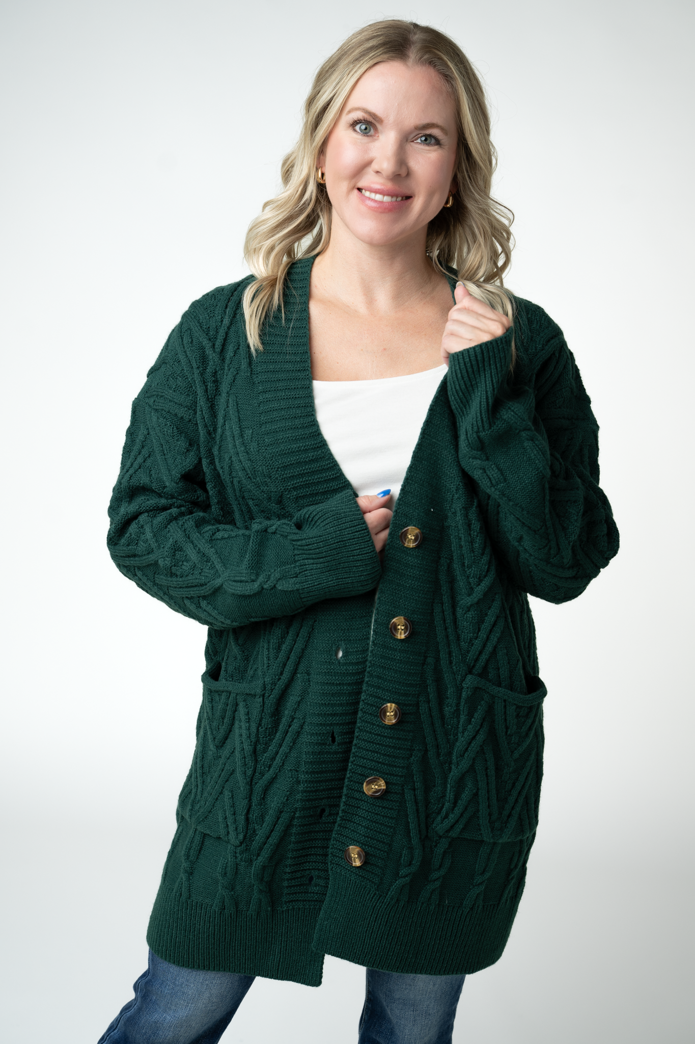 IN STOCK Brooks Button Sweater Cardigan - Evergreen by Michelle Mae