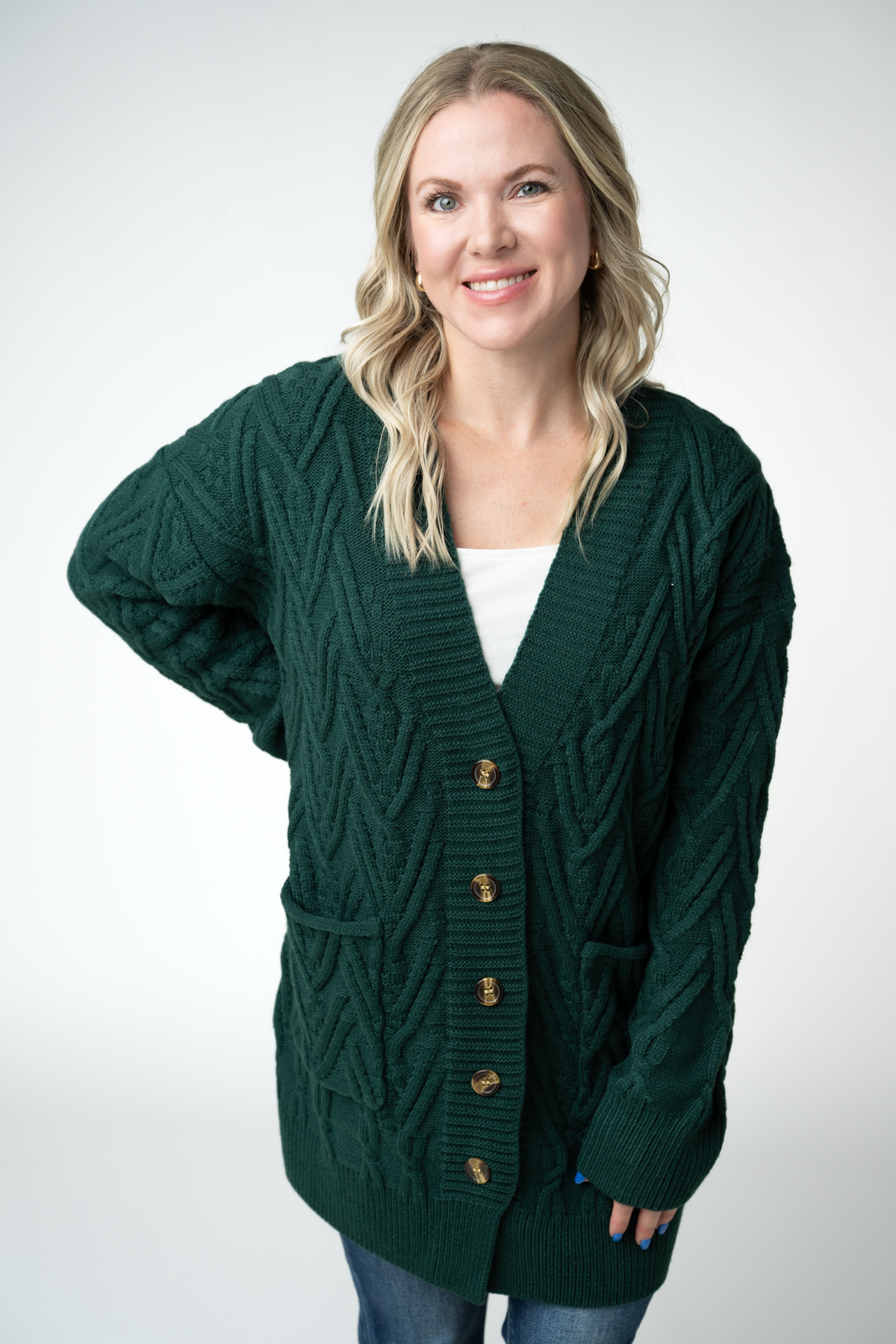 IN STOCK Brooks Button Sweater Cardigan - Evergreen by Michelle Mae