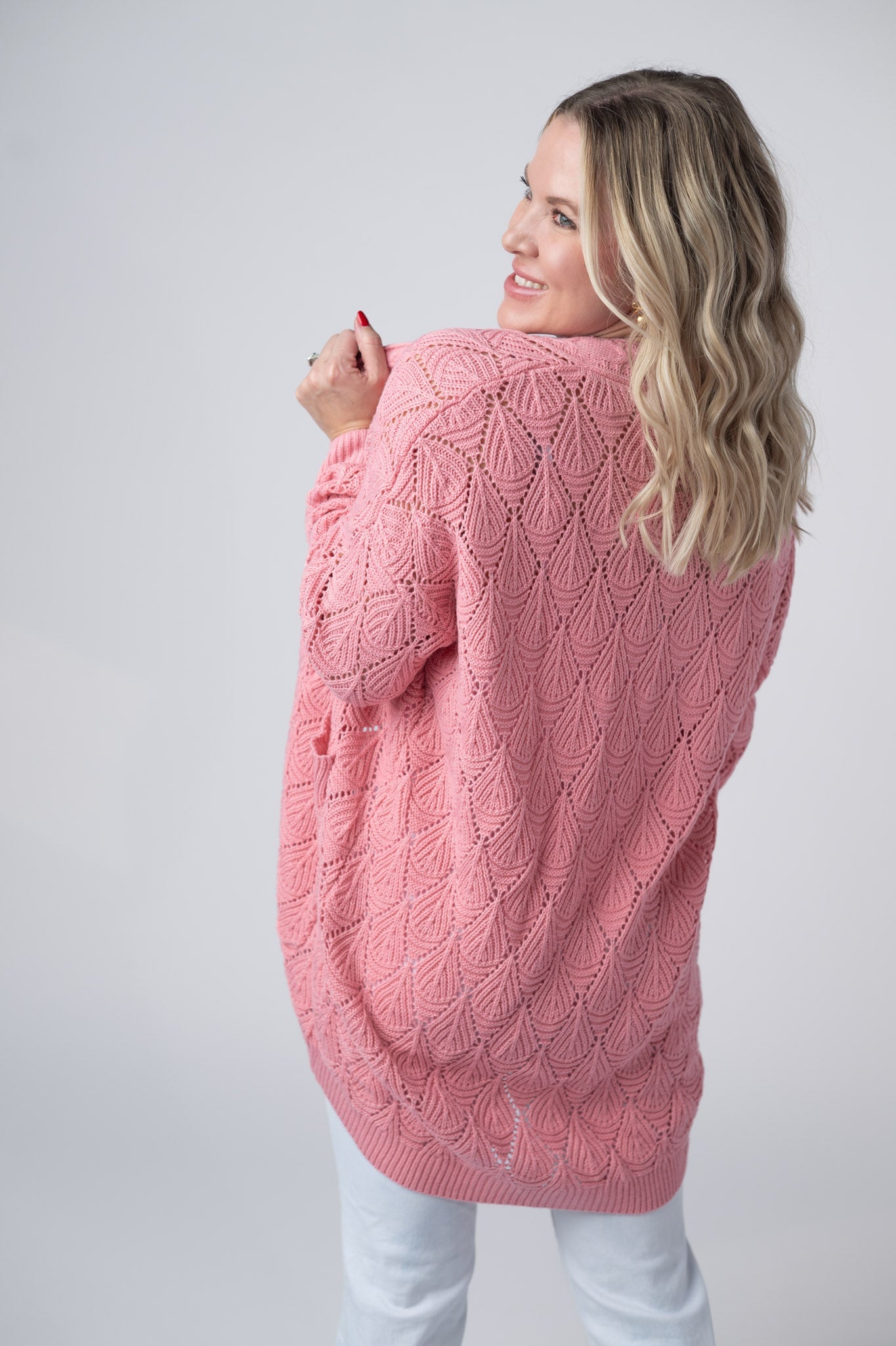 IN STOCK Open Knit Cardigan - Rose