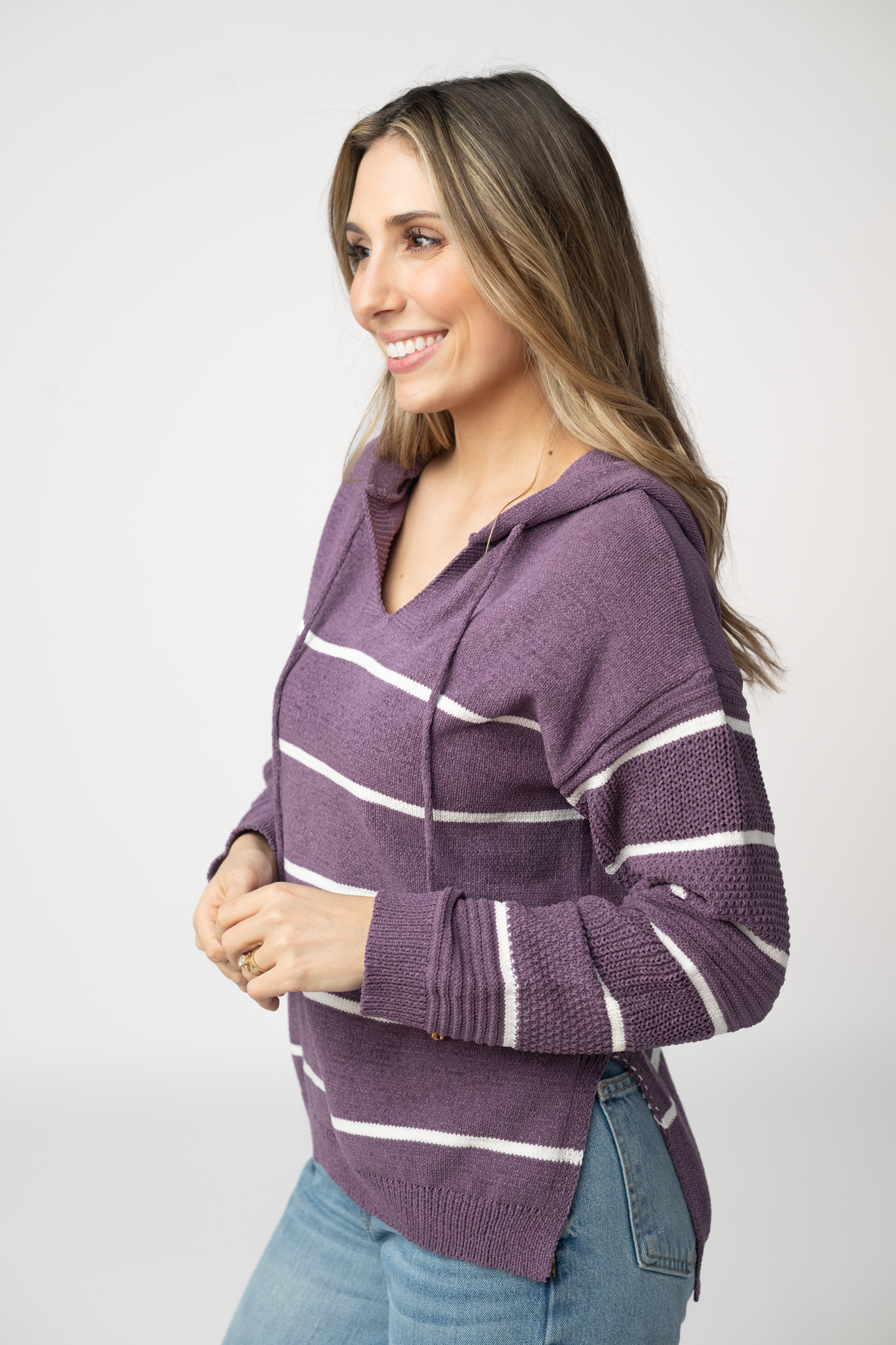 Maddie Girls Purple Striped Chenille Soft Cozy Hoodie