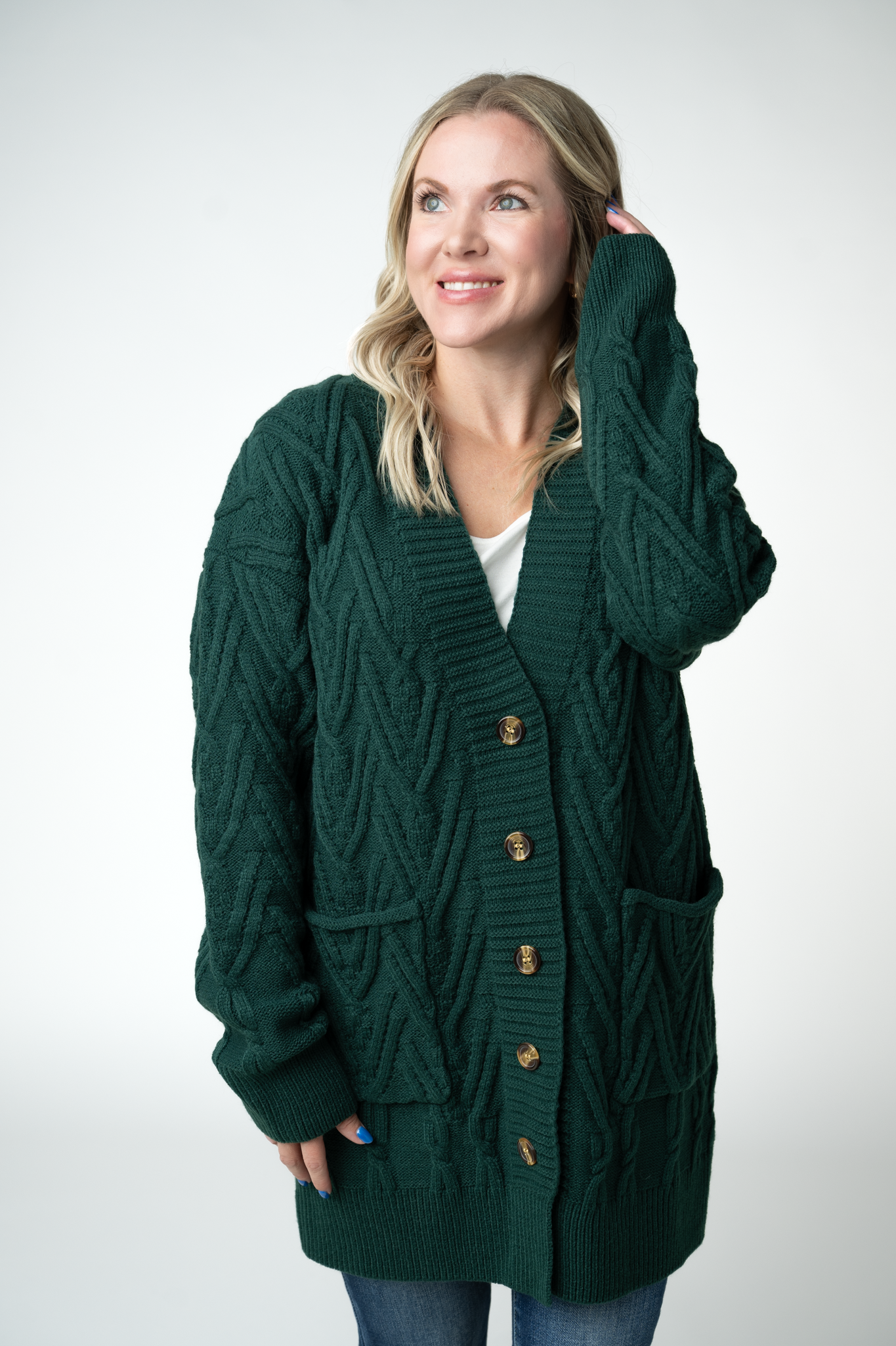 IN STOCK Brooks Button Sweater Cardigan - Evergreen by Michelle Mae
