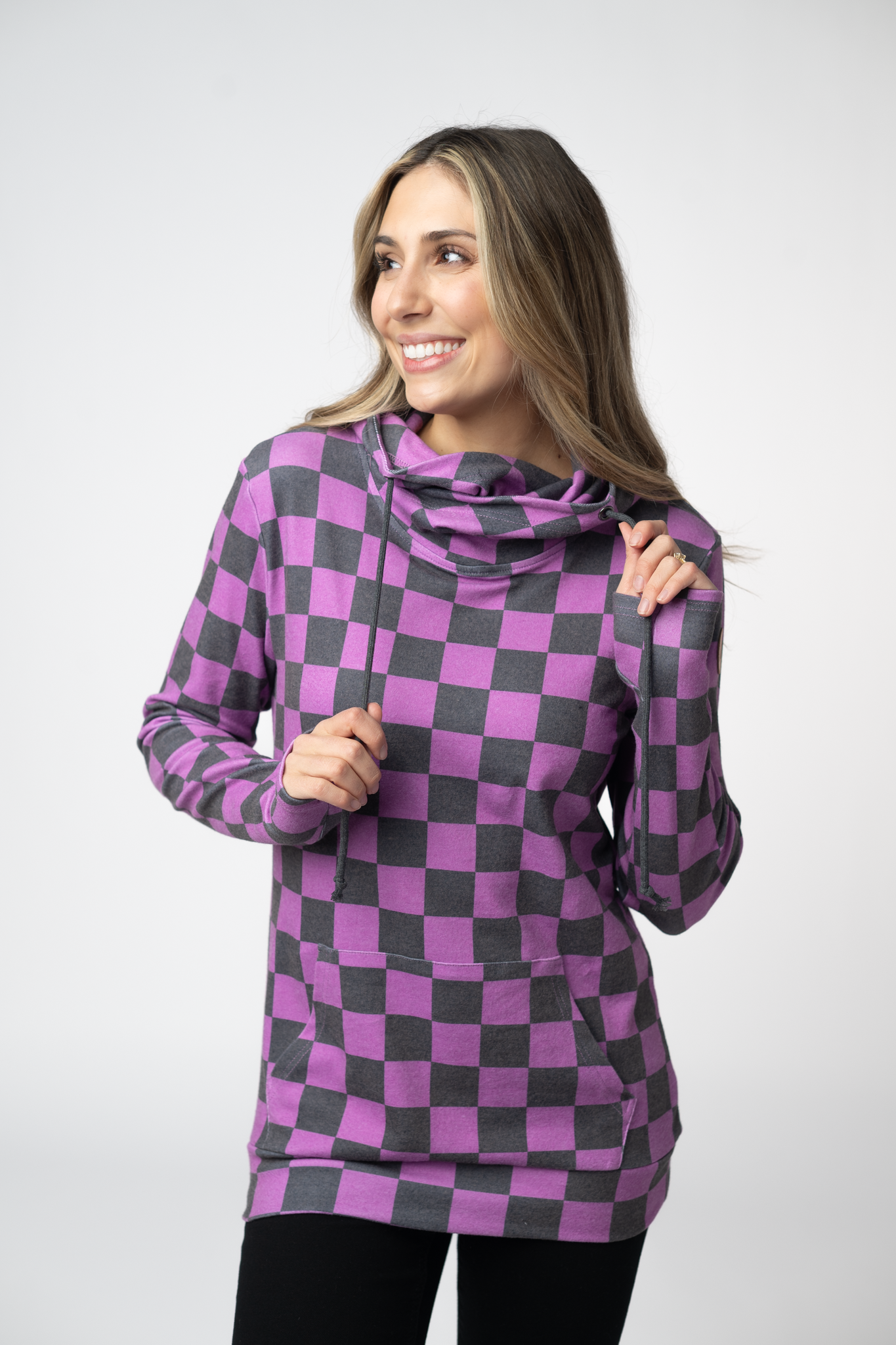 IN STOCK Ashley Hoodie - Black and Purple Checkers by Michelle Mae