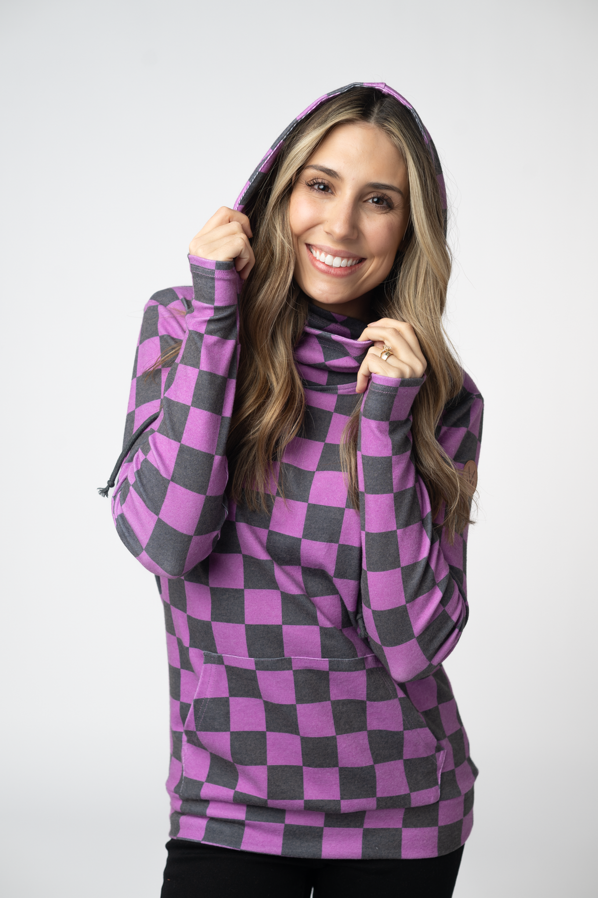IN STOCK Ashley Hoodie - Black and Purple Checkers by Michelle Mae
