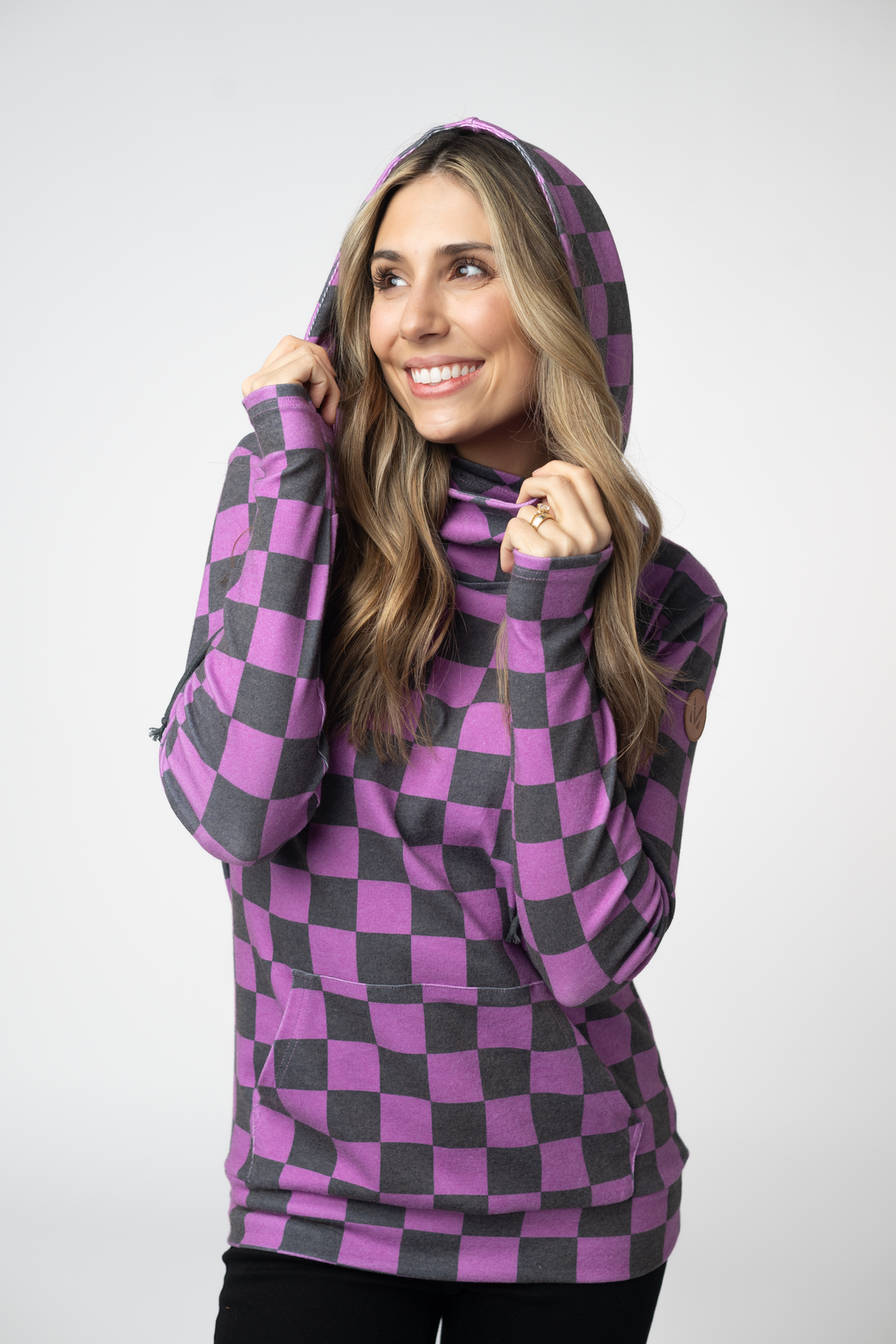IN STOCK Ashley Hoodie - Black and Purple Checkers by Michelle Mae
